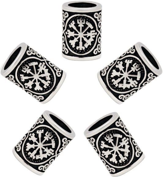 HAQUIL Silver Viking Beads Combo 5 pcs Viking Celtics Knots Triquetra Hair Beads Lock Beads Dreadlock Accessories Pull Hair Pin Quick Beader