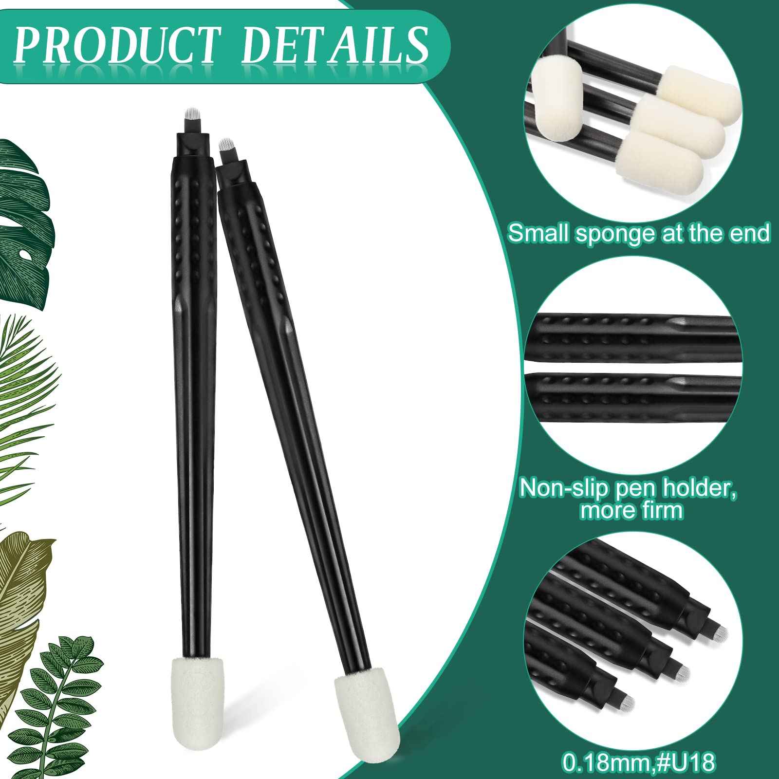 12 Pcs Microblading Manual Pen U18 0.18mm Disposable Microblading Pen with Pigment Sponge Eyebrow Microblading Hand Tools for Makeup, Black