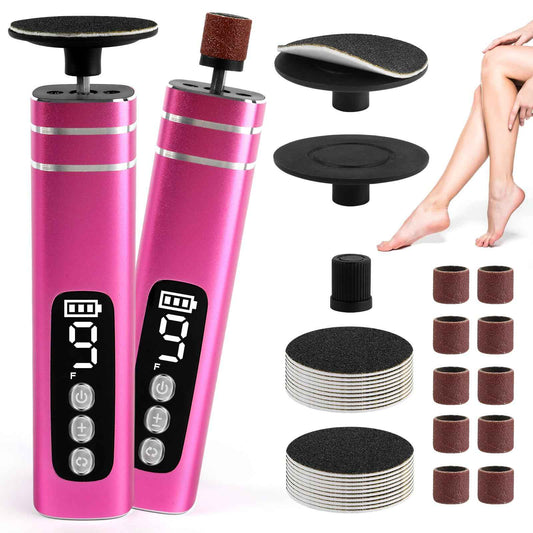 Electric Foot File, 2 in 1 Electric Foot Callus Remover, Adjustable 9 Speed Rechargeable Pedicure Foot Filer with LED Display, Replaceable Sandpaper Discs & Nail Bands (Rose Gold)