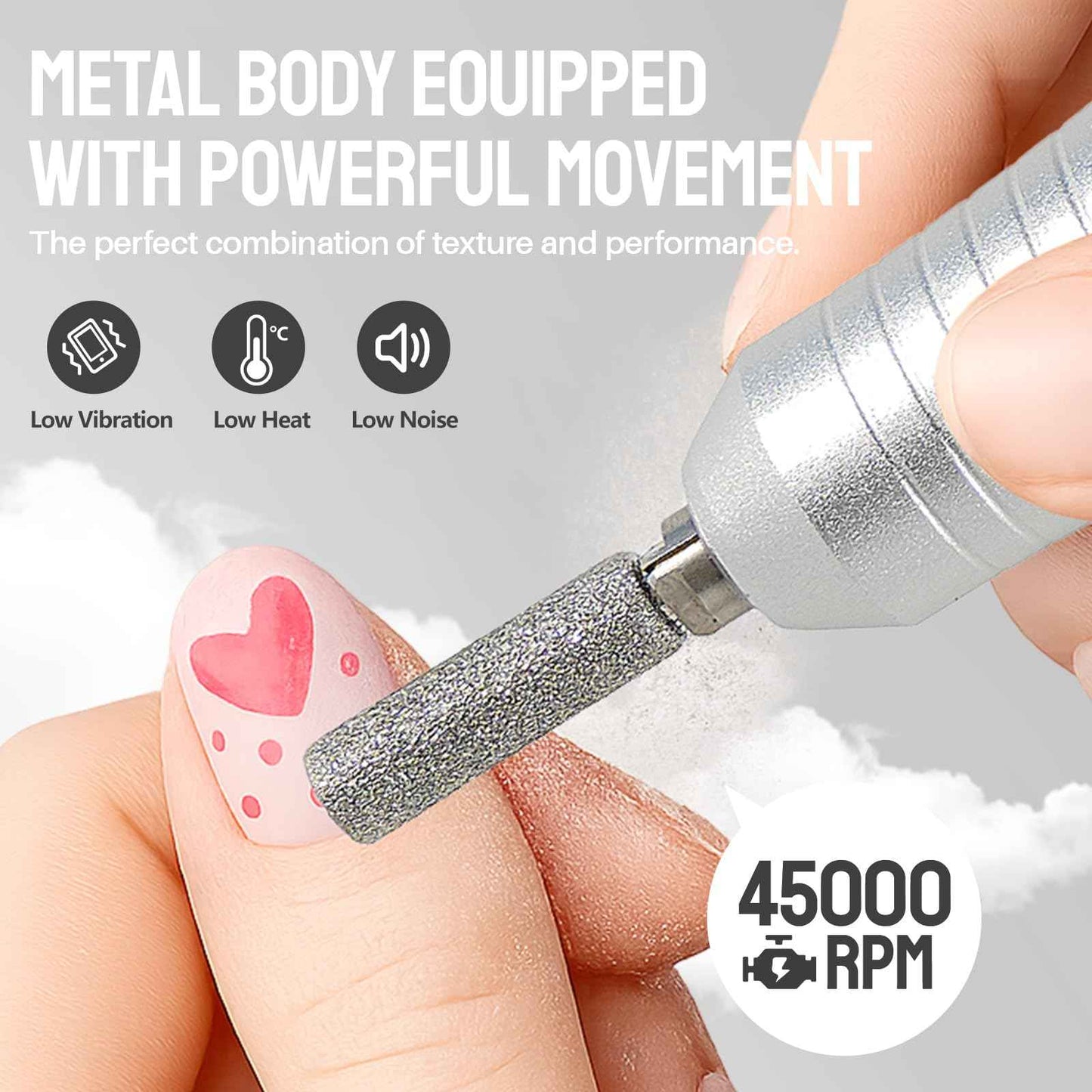 Droyek Electric Nail Drill Portable Nail Drill Professional 45000 RPM 6 Salon Quality Drill bits 6 Sanding Bands Portable & Low Noise for Acrylic Nails Gel Polishing Removing Bits Kit for Home Use