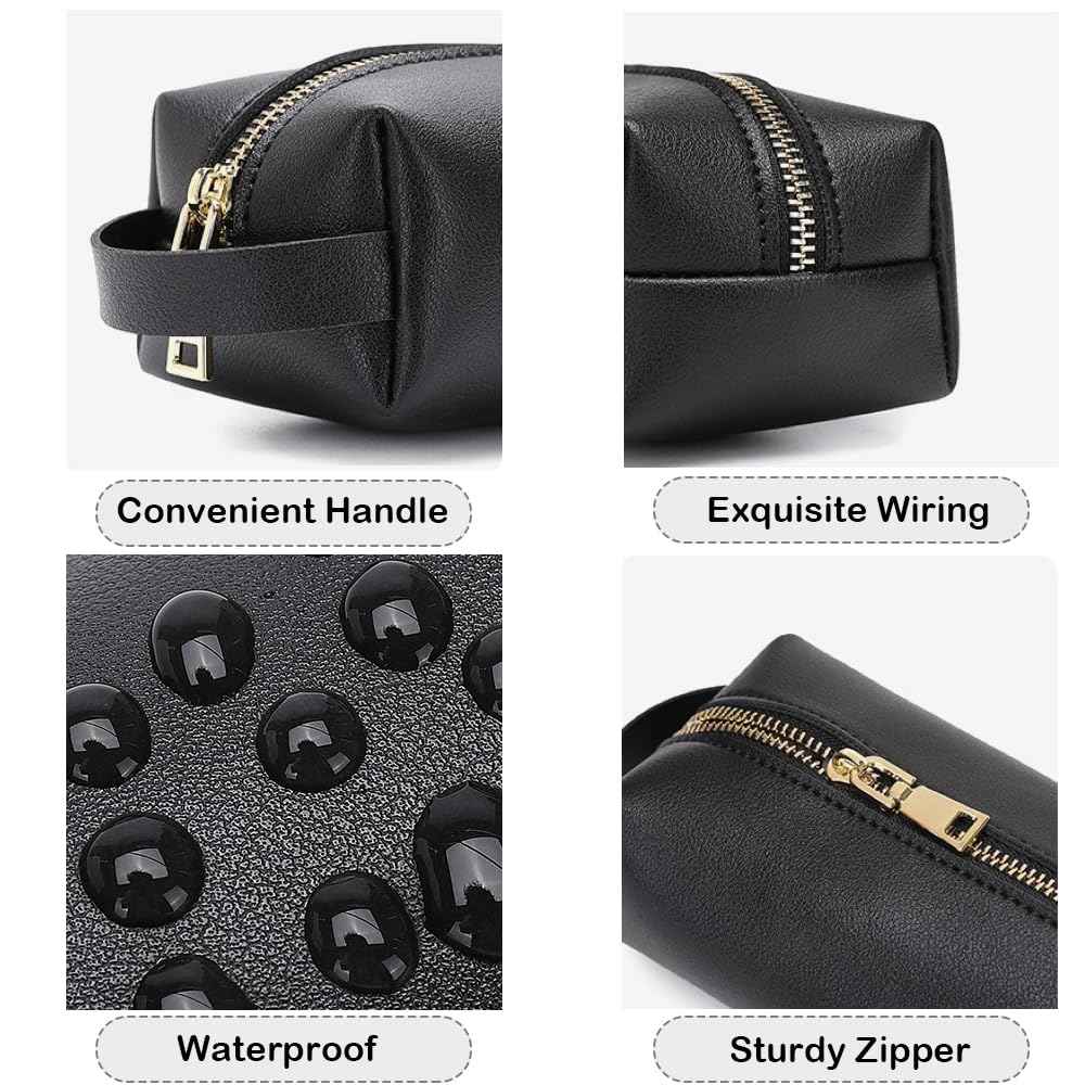 FFpaw Travel Makeup Bag, Slim Makeup Brush Bag Small Makeup Bag for Purse Leather Brush Holder Bag Portable Cosmetic Case Travel Toiletry Bag with Zipper Car Essentials for Women Girls