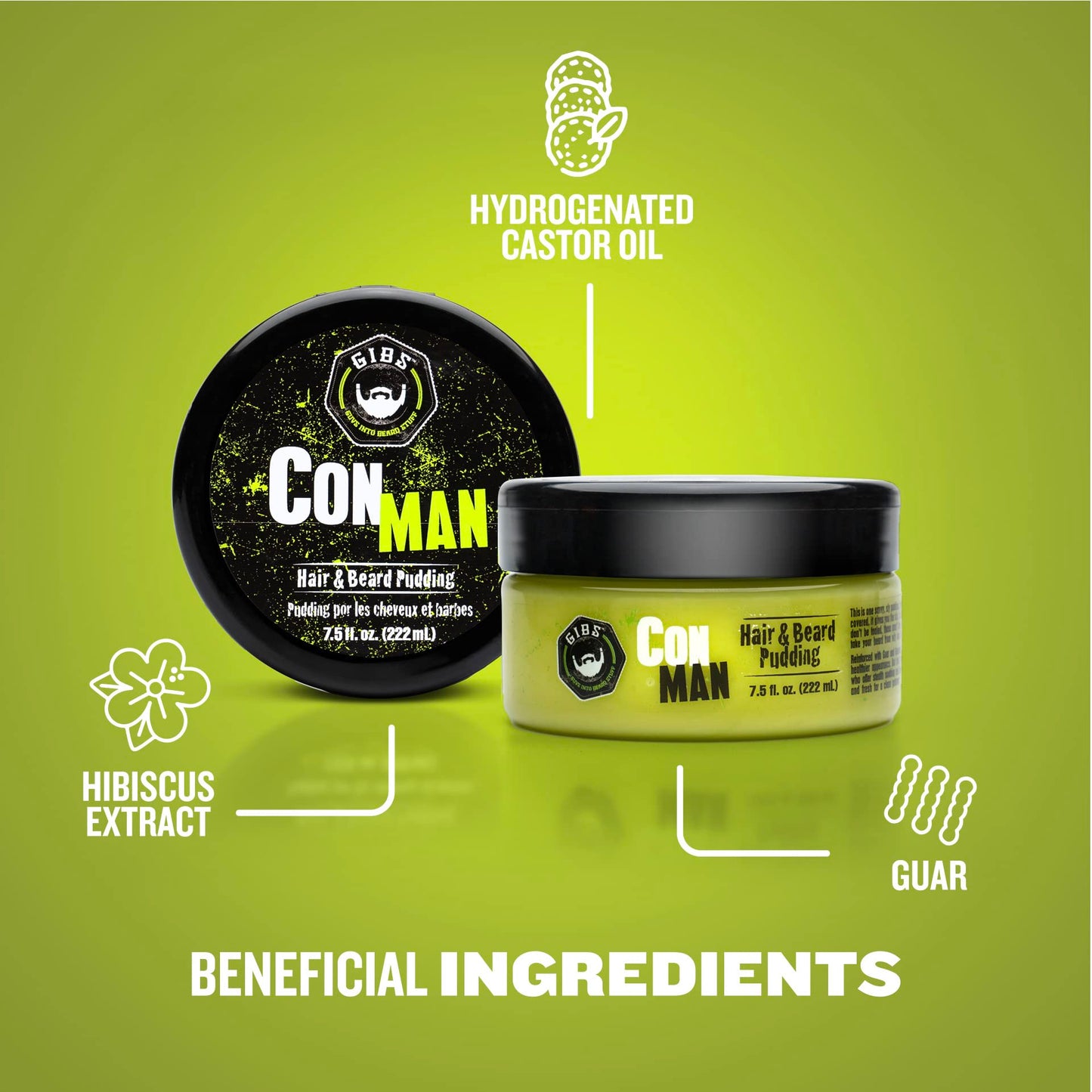 GIBS Con Man Hair & Beard Pudding - Leave-In Conditioner, Curl Definer, 7.5 Fl oz (3.25 fl oz)