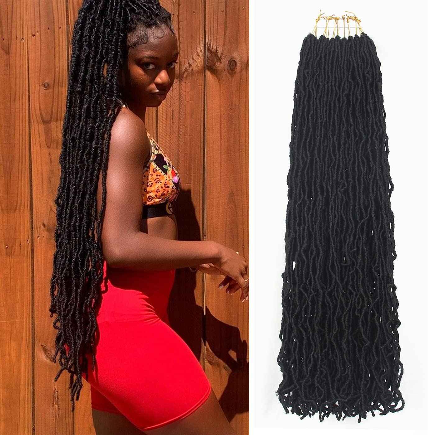 7 packs faux locs crochet hair 32 inch soft locs pre looped goddess locs crochet braids hair extensions butterfly locs braiding hair for black women (32 Inch (Packs of 7), 1B#)