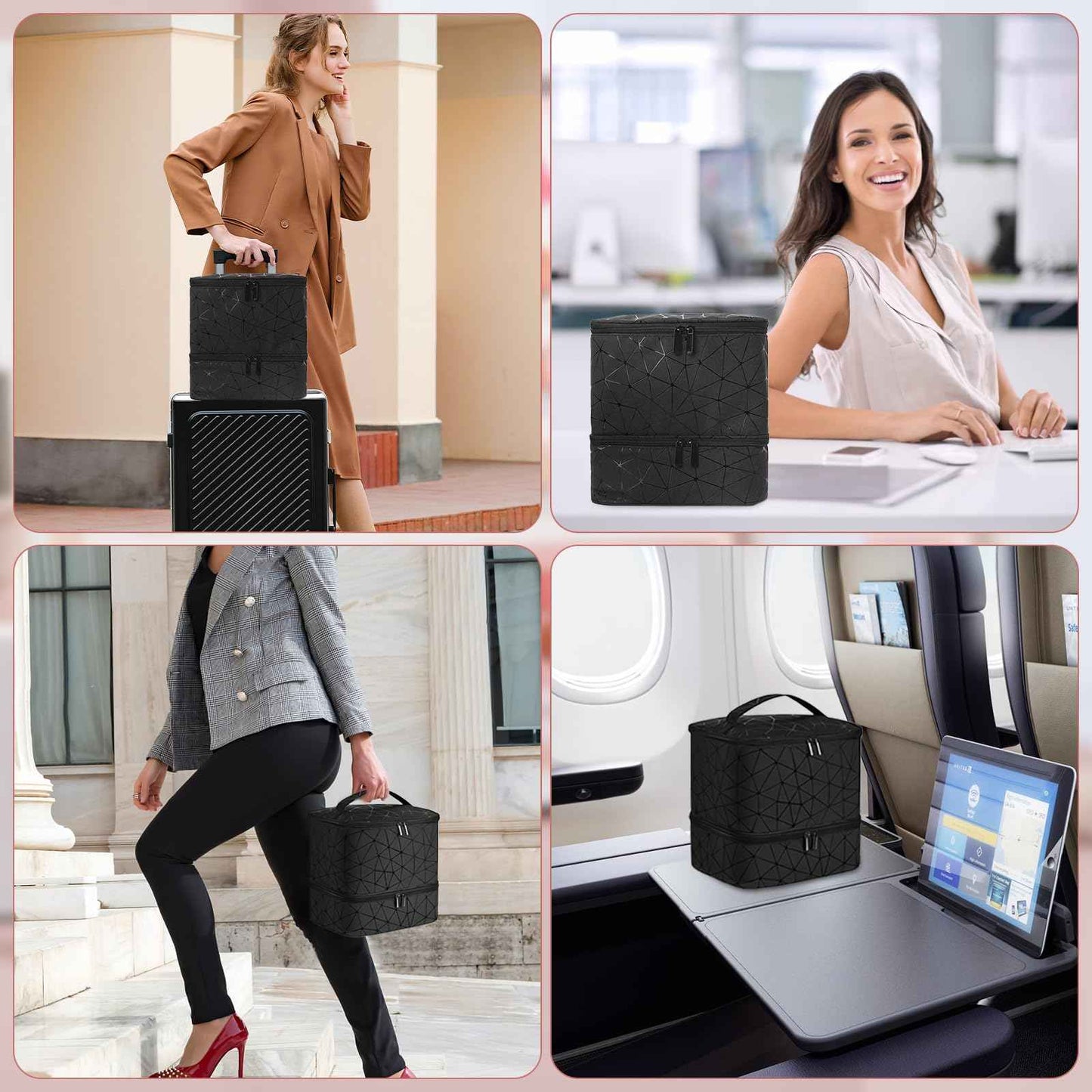 Esoes Nail Polish Organizer Case Double-Layer Nail Bag Storage PU Leather Waterproof Nail Organizer Holds 30 Bottles(15ml) and 1 Nail Lamp Large Travel Nail Supplies Shoulder Bag