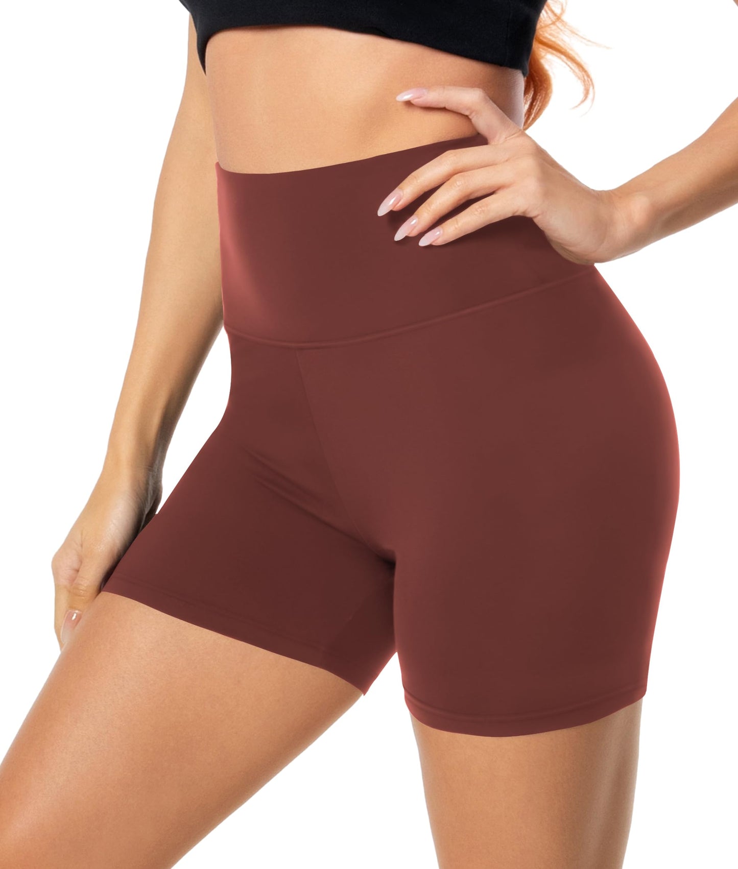 FULLSOFT High Waisted Biker Shorts for Women-5" Tummy Control Fitness Athletic Workout Running Yoga Gym Soft Shorts (Wild Ginger,Small-Medium)