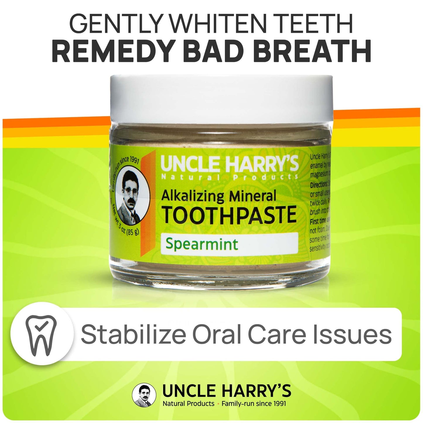 Uncle Harry's Spearmint Remineralizing Toothpaste | Natural Whitening Toothpaste Freshens Breath & Promotes Enamel | Vegan Fluoride Free Toothpaste Pack of 4