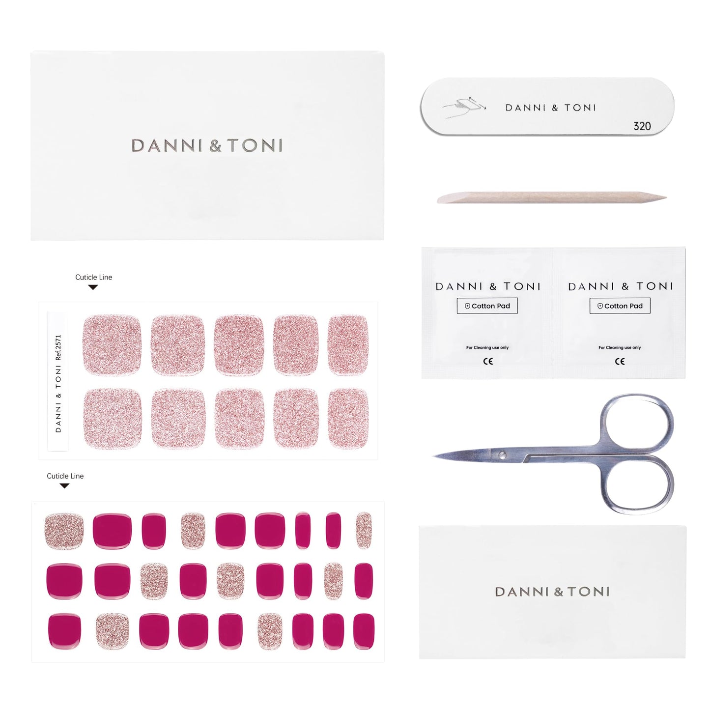 DANNI & TONI Semi Cured Gel Toenail Strips Mauve (Twilight Tango) Red Glitter Gel Toenail Stickers Gel Pedi Wraps 37 Stickers