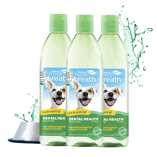 TropiClean Fresh Breath Water Additive | Dog Oral Care Water Additive for Dog Breath and Dental Health | VOHC Certified | Made in The USA | 16 Ounce | Pack of 3