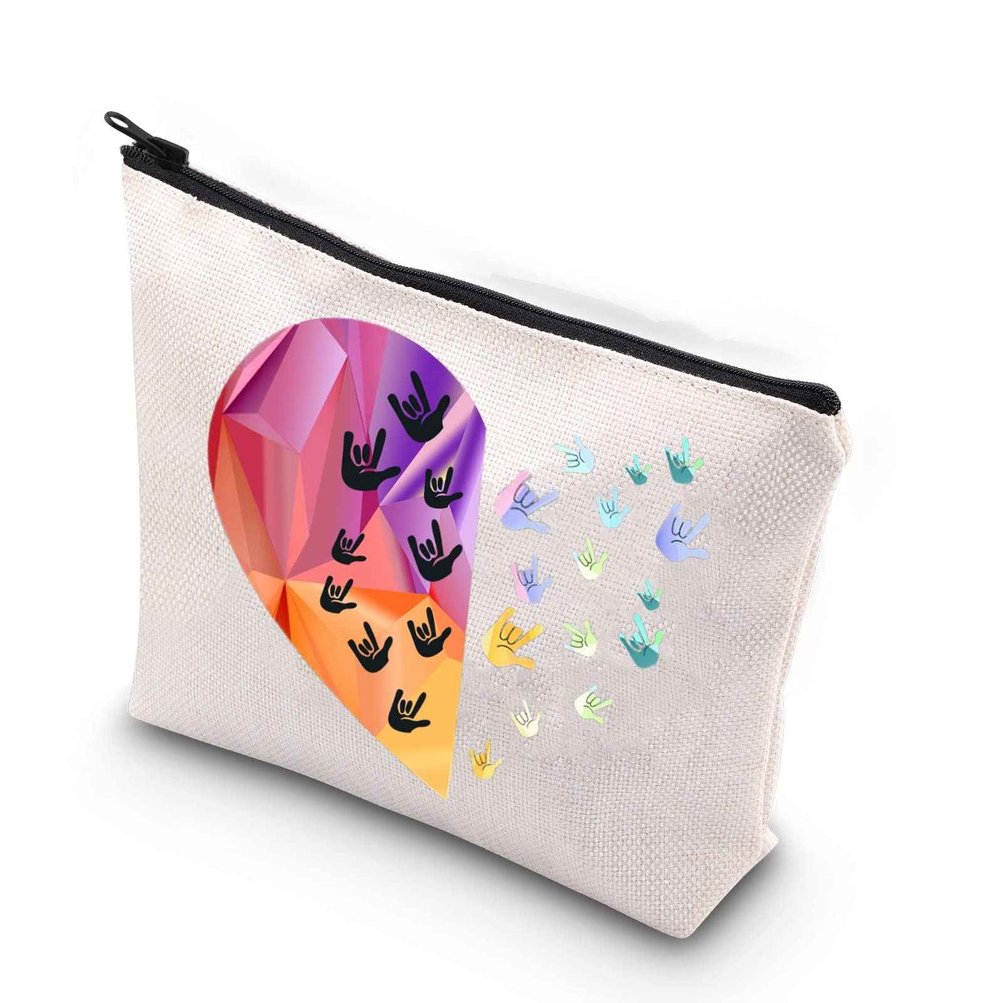 XYANFA Sign Language Heart Makeup Bag - Asl Gift for Teacher & Student - Zipper Pouch