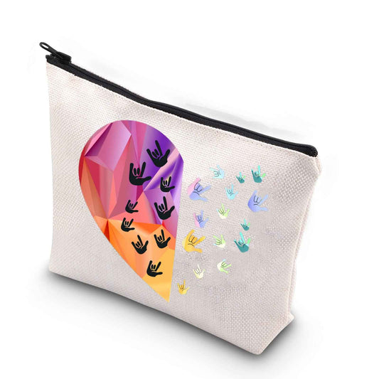 XYANFA Sign Language Heart Makeup Bag - Asl Gift for Teacher & Student - Zipper Pouch