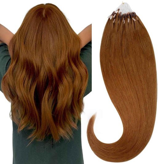 HOTBANANA Micro Ring Hair Extensions, 14 inch 50g 50s Copper Micro Beads Link Straight Real Human Hair Extensions
