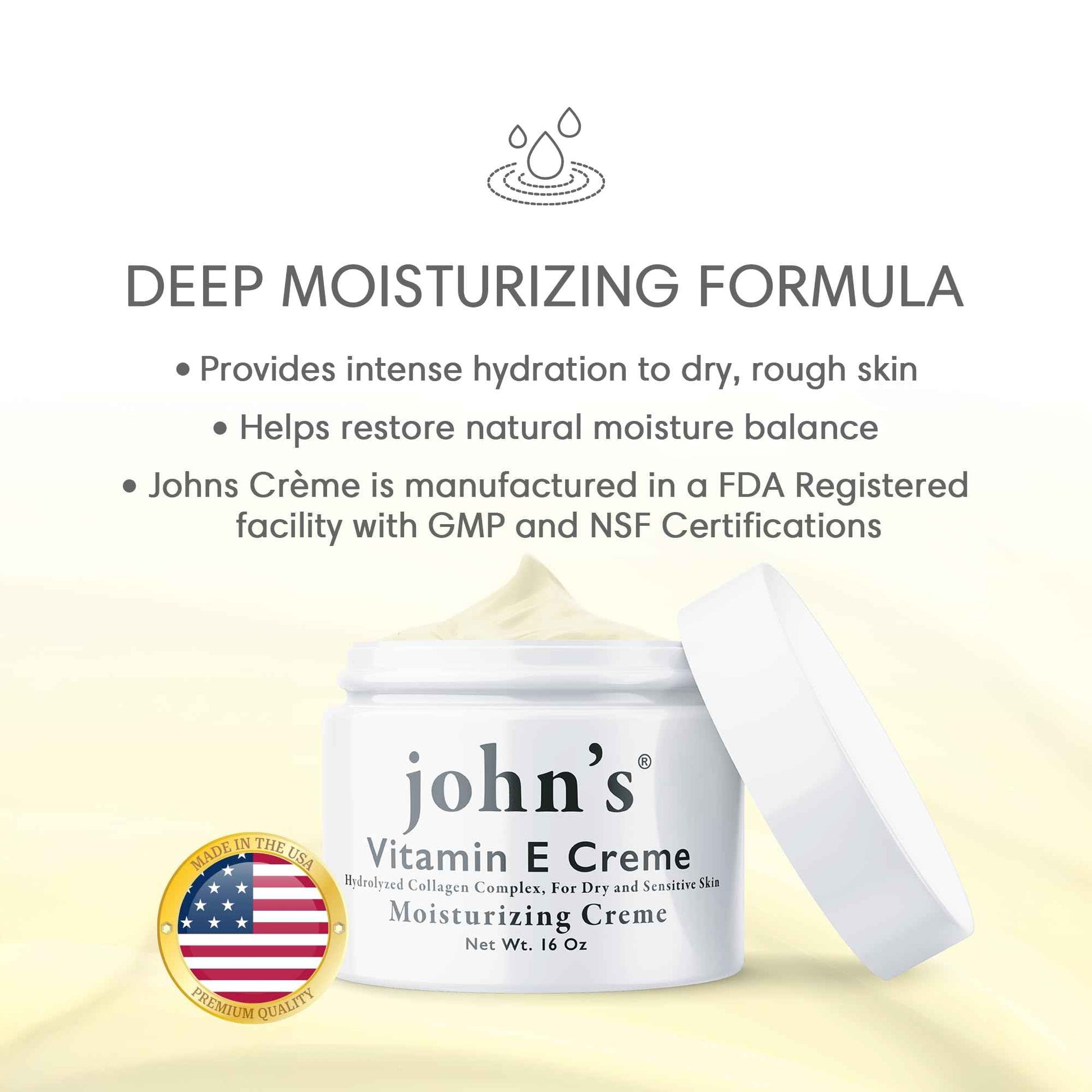 John's Vitamin E, A & D Moisturizer – 16 oz Skin Cream with Hydrolyzed Collagen & Aloe for Dry, Sensitive Skin – Vitamin Cream for Face & Body – Paraben-Free Vitamin E Creme