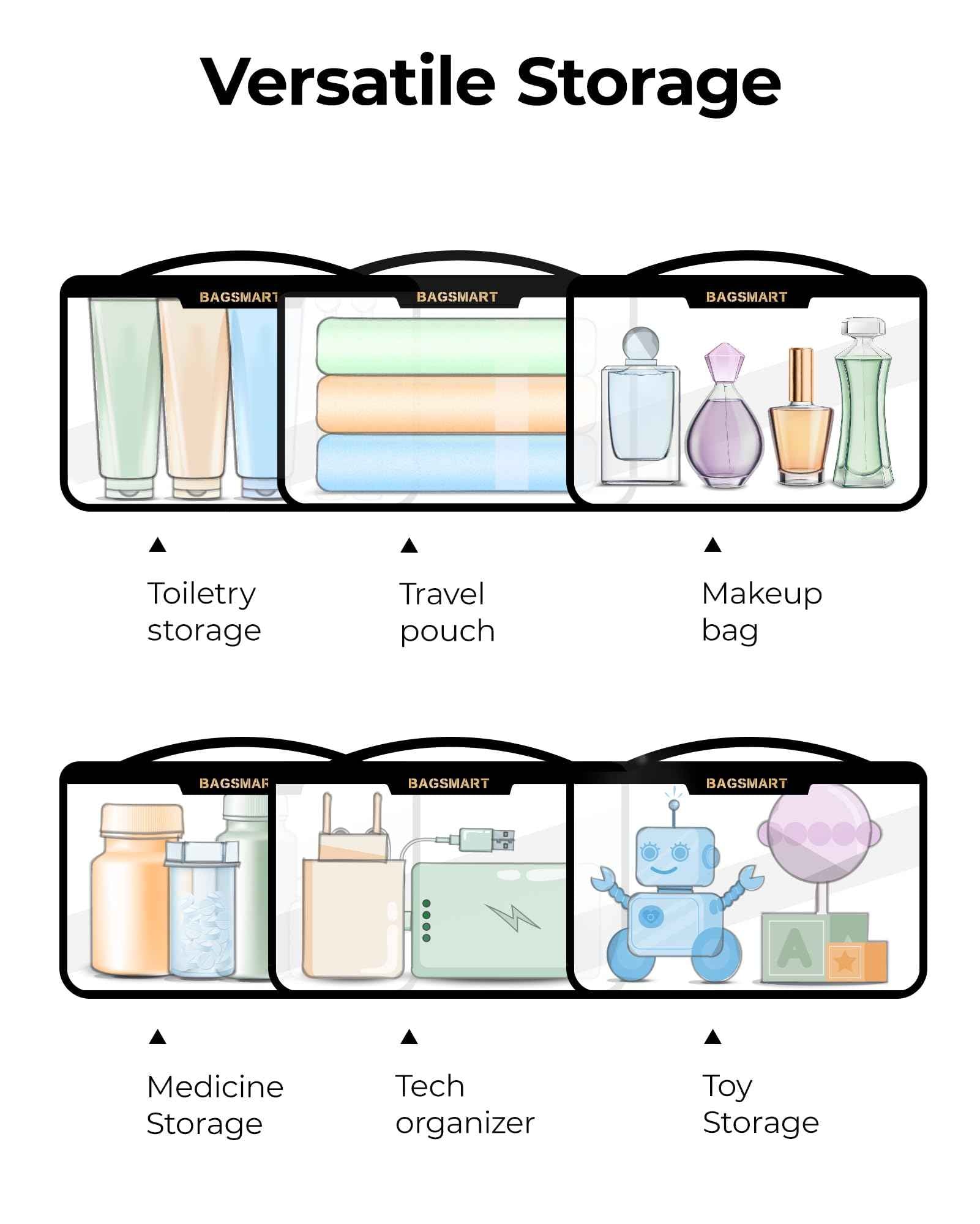 BAGSMART TSA Approved Toiletry Bag, Clear Travel Toiletry Bag, Makeup Cosmetic Pouch Bag for Women Quart Size Compliant Bag Organizer for Travel Essentials (Black Pack of 1,)