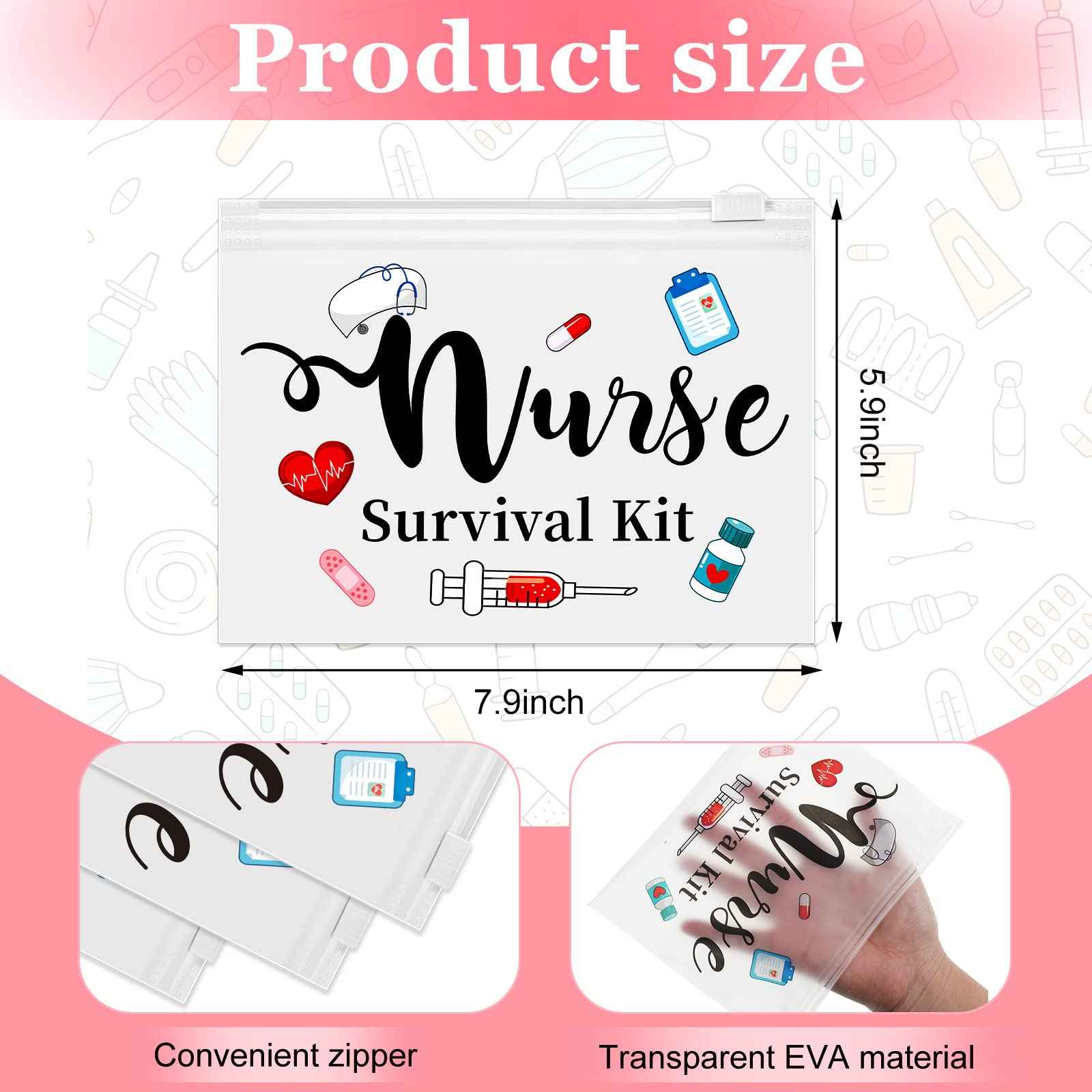 Oudain 60 Pcs Nurse Survival Kit Bag Nursing Makeup Bags Multi Purpose Cosmetic Pouches for Girls Women Travel Supplies, 7.87 x 5.91 Inches(White)