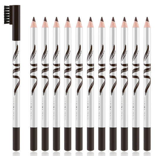 Boobeen 12 Packs Eyebrow Pencils with Soft Brush 2-in-1 Natural Waterproof Eyebrow Pen Long-lasting Brows Makeup, Dark Brown Eye Brow Pencil Set Eye Brow Liners