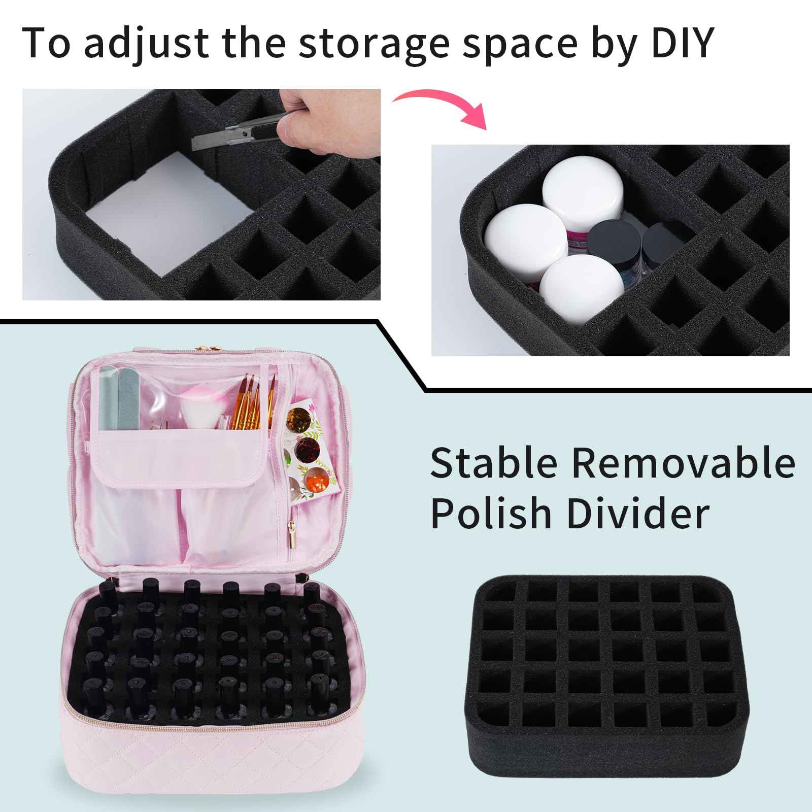 VOFIpremiAm Nail Polish Organizer Case Fits Nail Lamp and 30 Bottles,Nail Organizers and Storage for Nail Tech Travel,Pretty Nail Polish Storage Bag Fits Nail Kit & Manicure Tools (Patented)