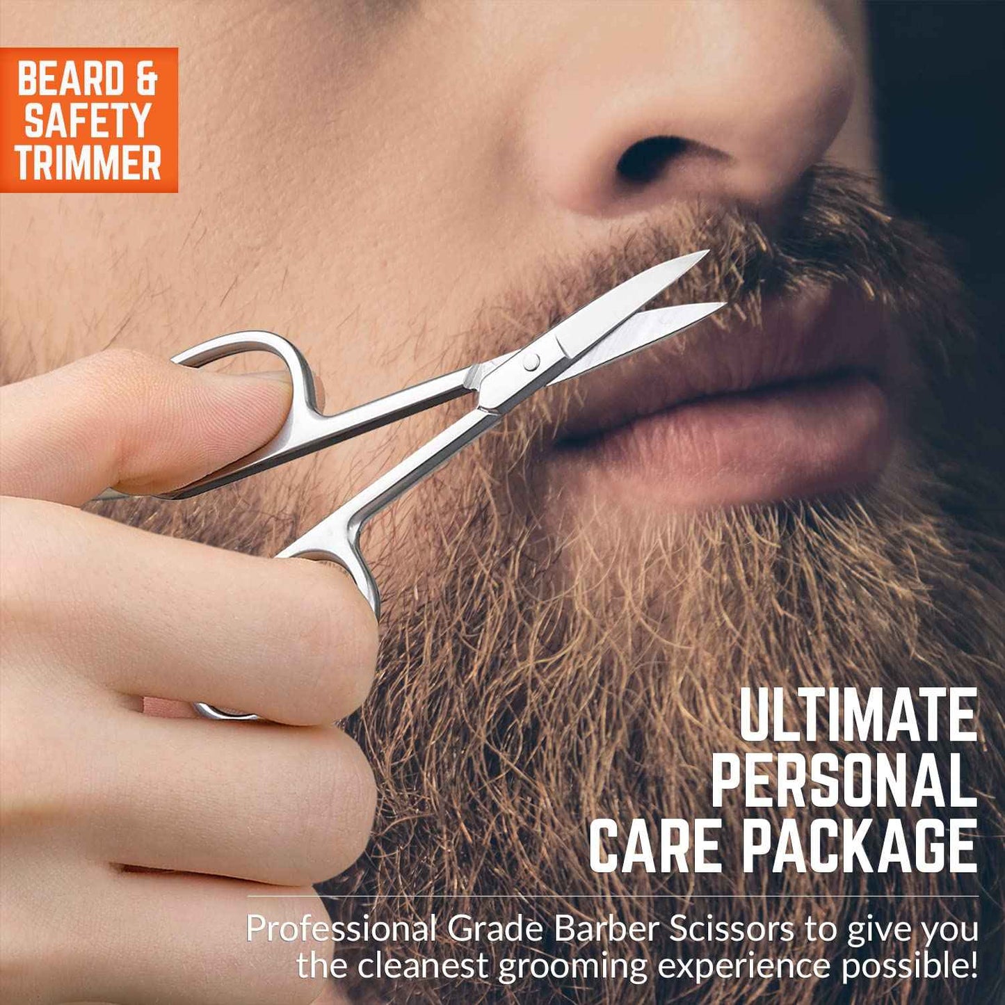 Stainless Steel Grooming Scissors - Eyebrow Scissor, Beard & Mustache Trimming Set, Small Curved & Rounded Tip Facial Hair Trimmer Kit for A Much Safer Ear, Nose Hair Clipper for Men & Travel Case