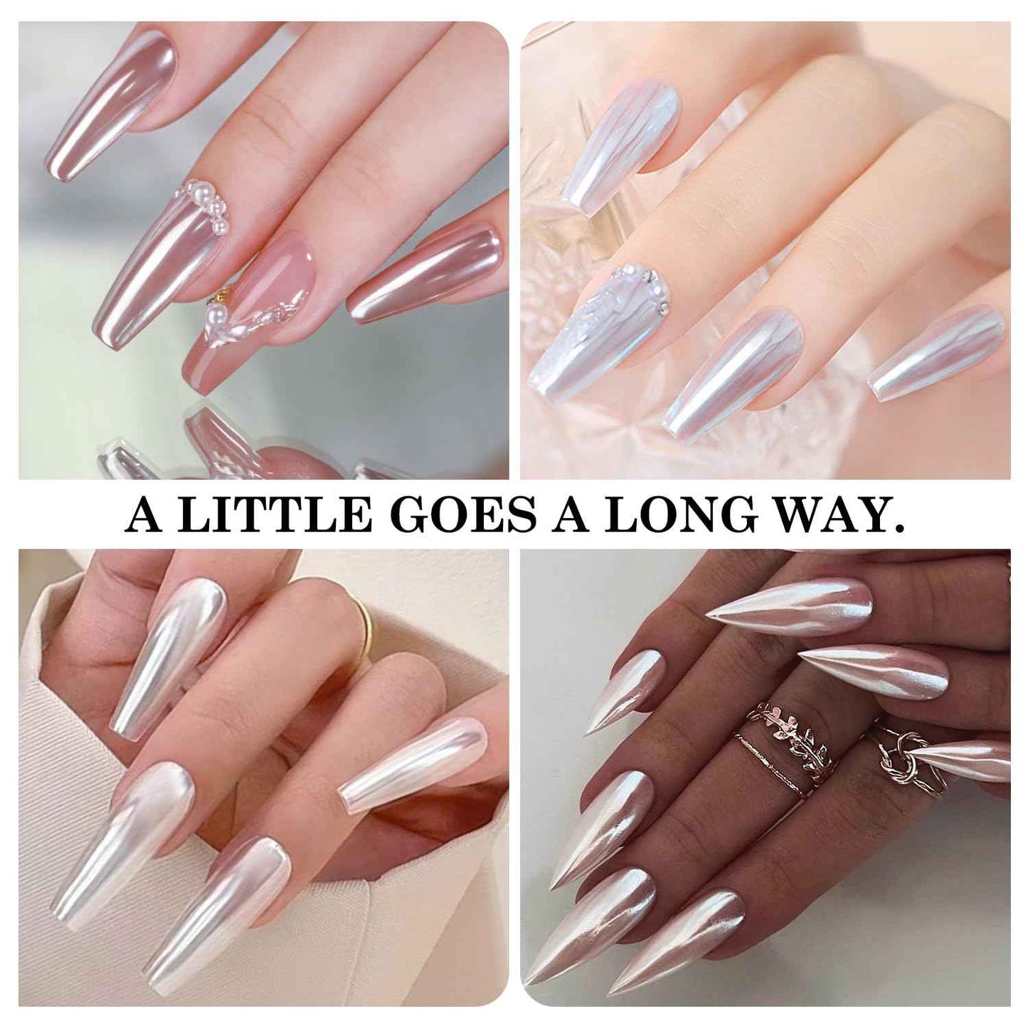 2Pcs White Pearl Chrome Nail Powder Super Glossy Metallic Mirror Effect, White Moonlight Unicorn Chrome Powder for Nails, Mermaid Glitter Pigment Powders for Gel Nail Polish Design 0.5g/Jar