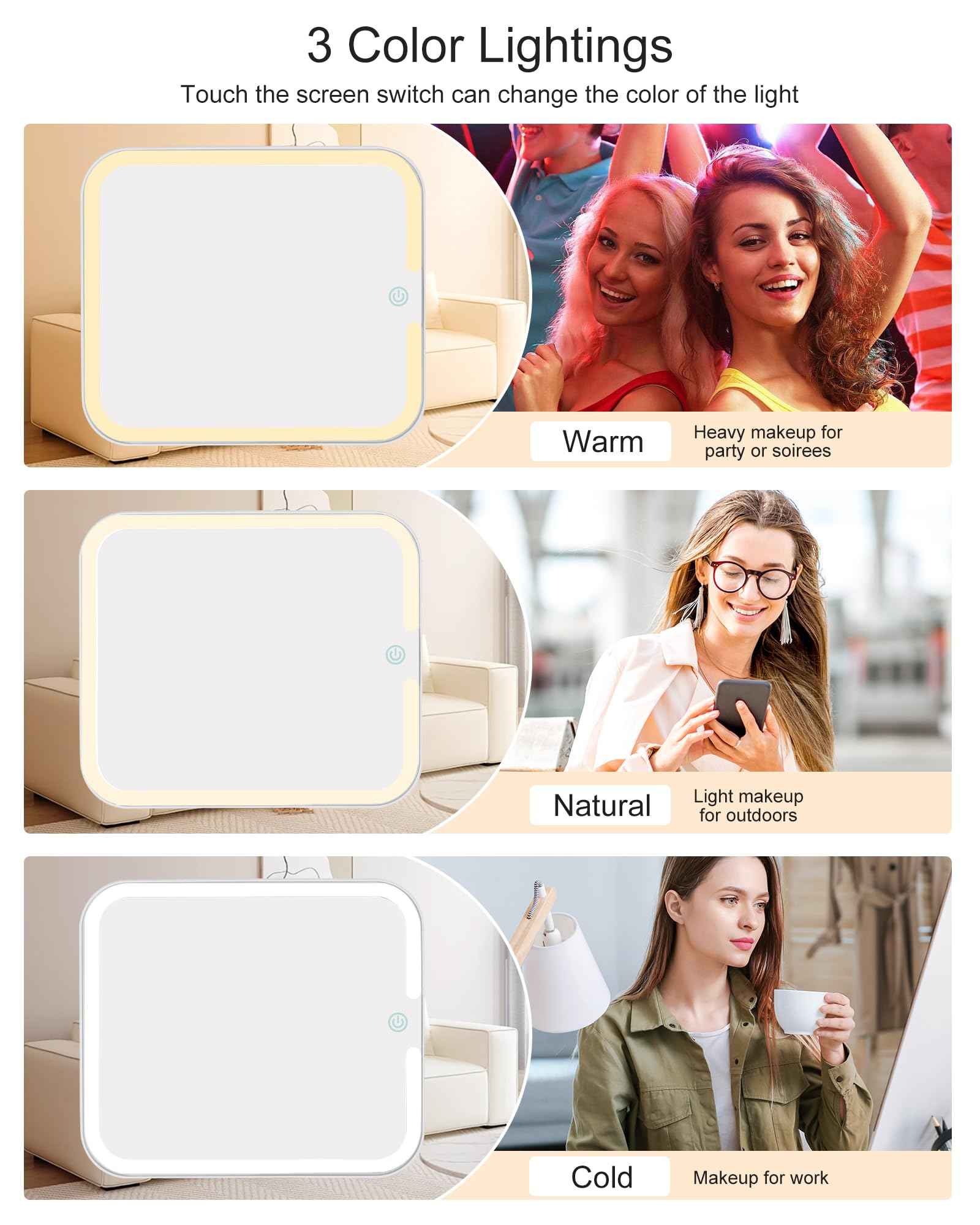 Relavel Makeup Bag With Light Up Mirror, Travel Cosmetic Case With Brush Organizer Storage Box, Rechargeable Vanity With 3 Color Lights, High Frame Protection (Green)