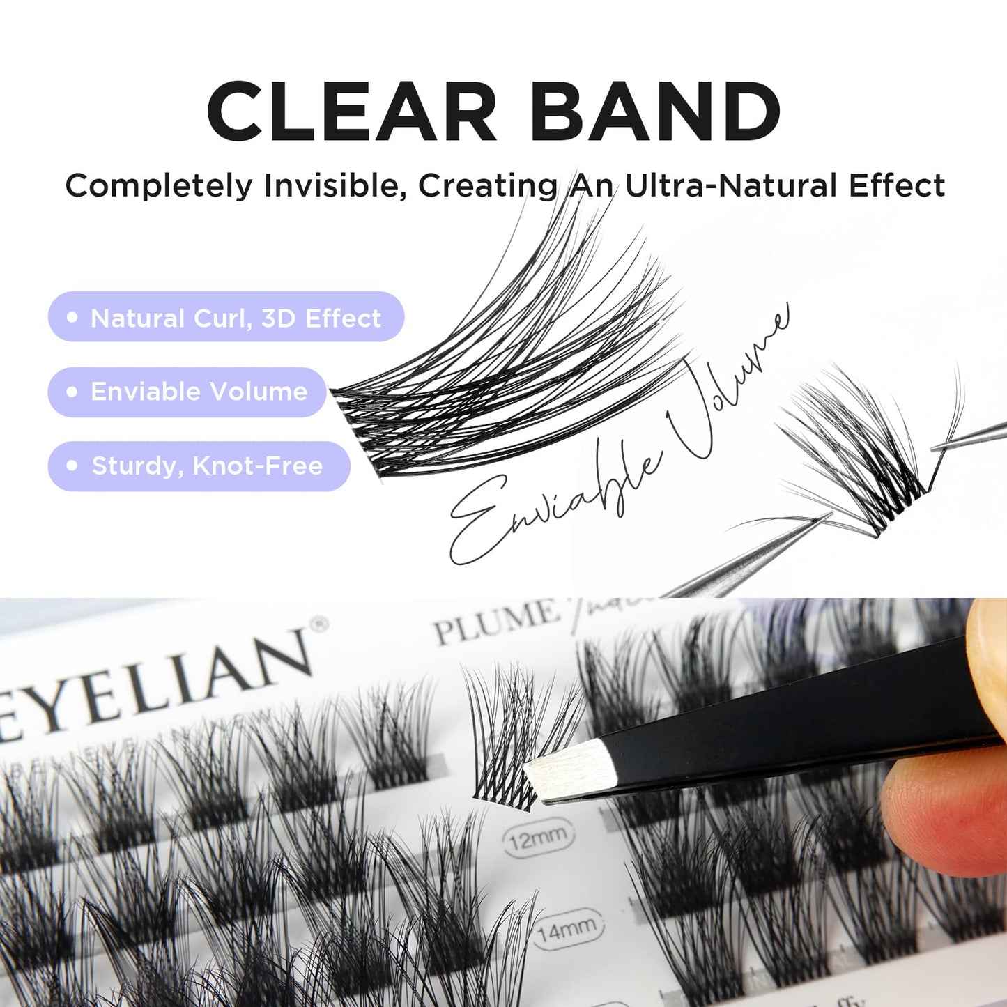 BEYELIAN DIY Eyelash Extension,Cluster Lashes Individual False Eyelashes Extension Natural Look Reusable Glue Bonded Super Thin Clear Band 48 Lash Clusters (Style3 0.07 12mm Clear Band)