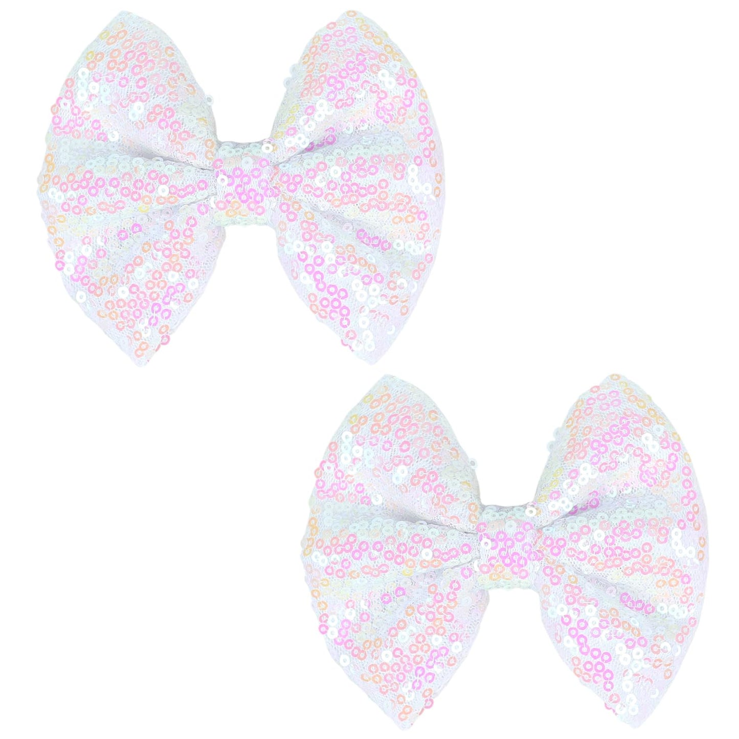 Love Fairy Glitter Bow Hairpin - A sparkling sequin bow tie hair clip, 5 inches, perfect for girls, teens, and women (White)