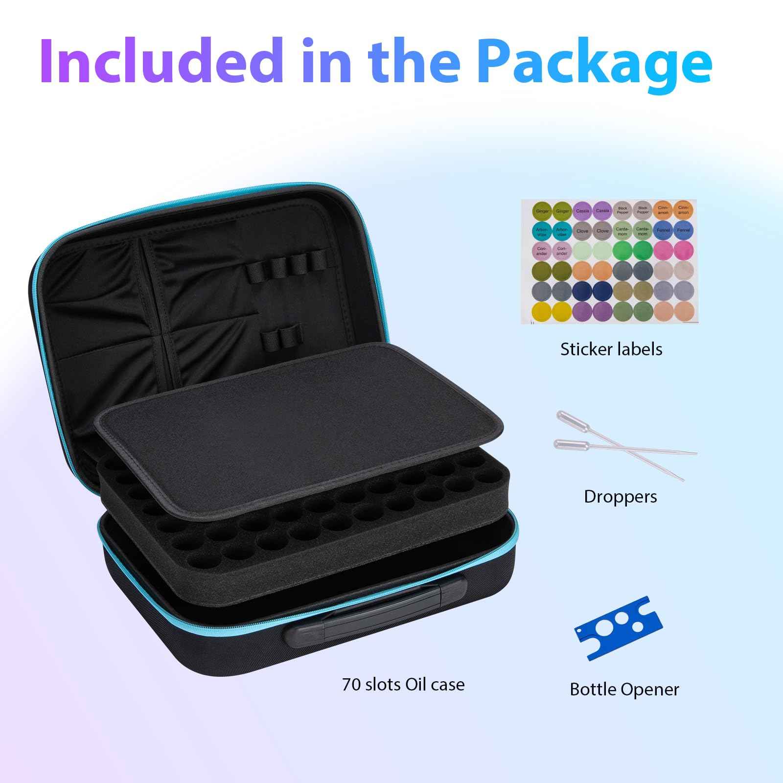 DHXYZZB Essential Oils Carrying Case Holds, 70 Bottles 5ml, 10ml, 15ml Bottles Storage Organizer Bag Hard Shell EVA, Essential Oil Bag with Labels & Bottle Opener & Plastic Droppers (Orange)