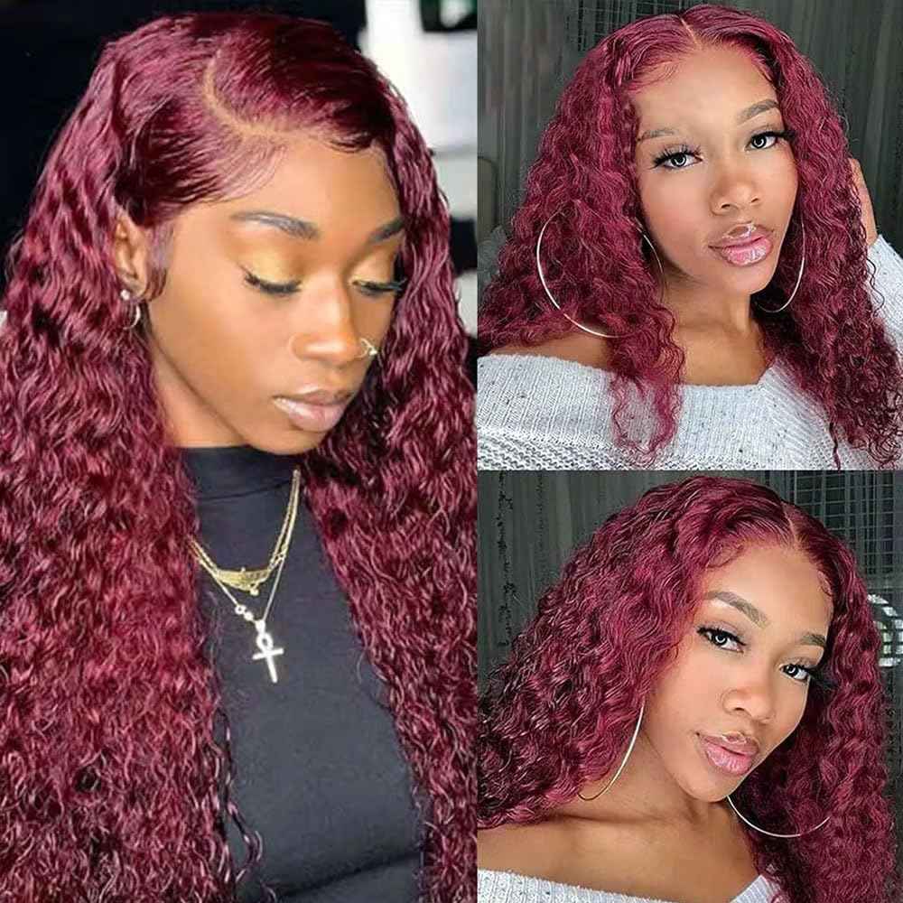 Water Wave Human Hair Bundles 14 16 18 Inch #99J Burgundy Bundles Human Hair Red 12A Unprocessed Native Virgin Hair 100/PC 3 Extensions Wet and Wavy Weave for Women