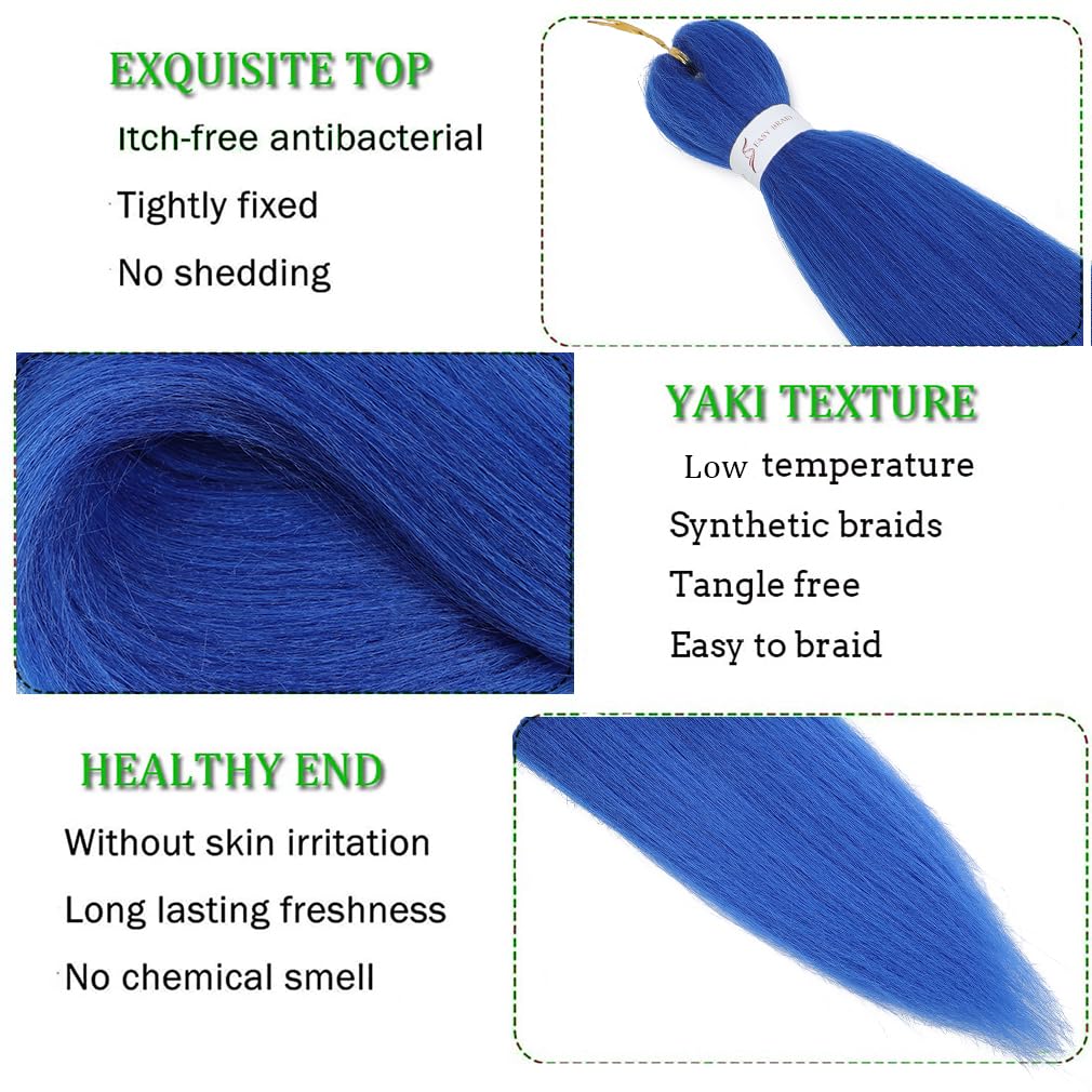 Easy Braid Pre Stretched Blue Braiding Hair 26 Inch 3Packs for Crochet Braiding Hair Yaki Texture Water Setting Braid Crochet Hair Extensions(26inch, Blue)