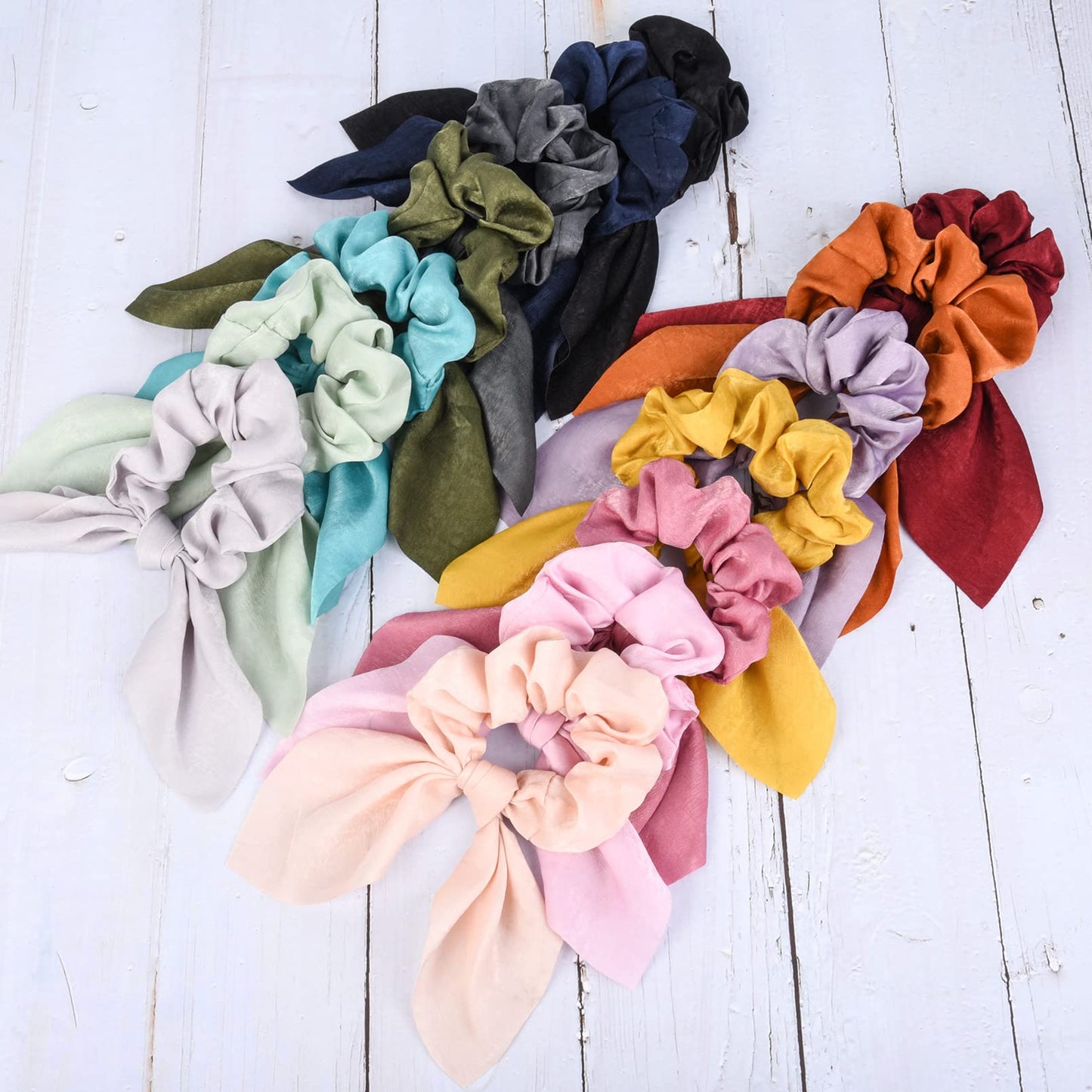 14 PCS Bow Hair Scrunchies Bunny Ears Silk Scrunchies Hair Ties Bobbles Elastic Hair Ties Ropes Ponytail Holder Hair Accessories for Women