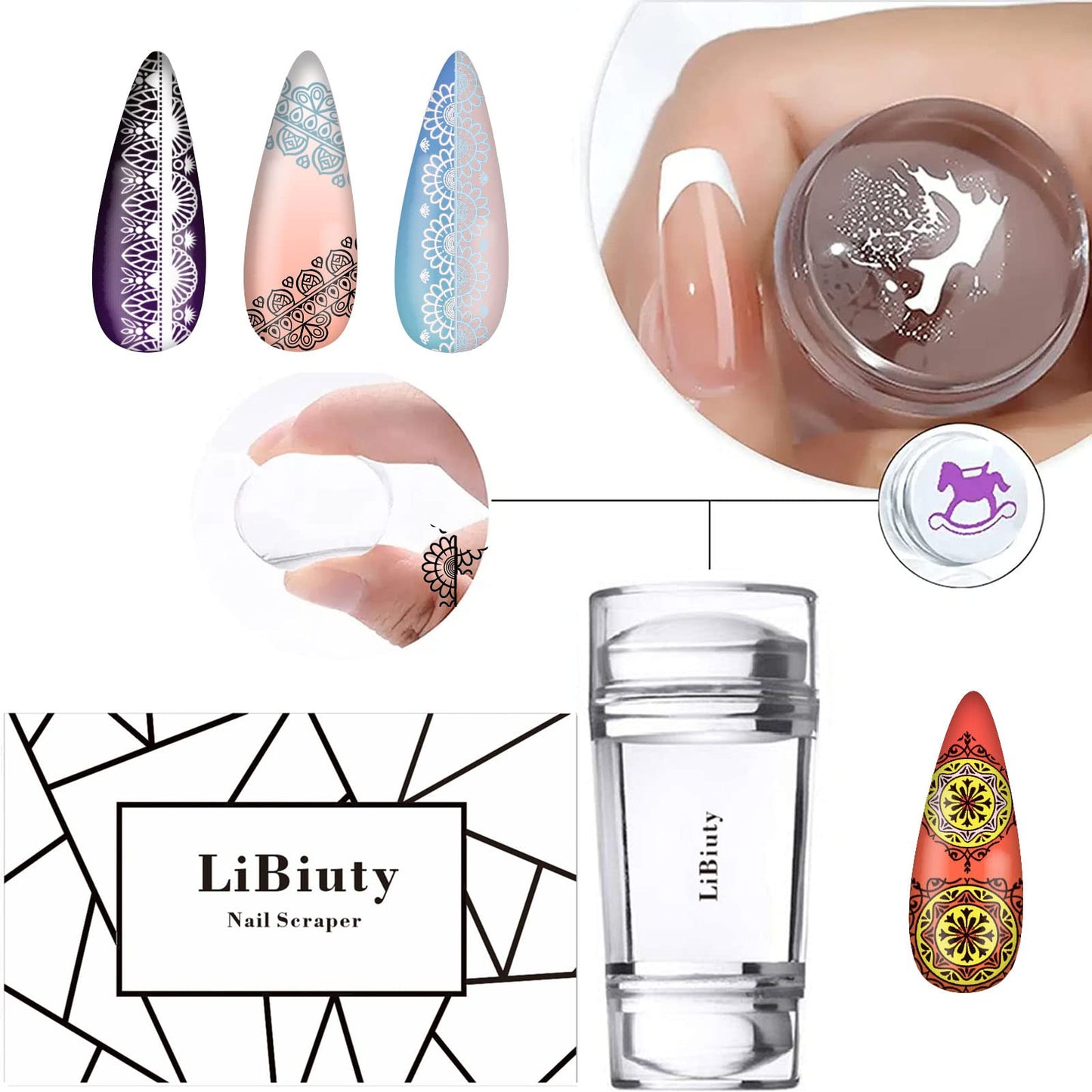 LiBiuty Nail Art Stamper Kit 12Pcs Stamping Template Nail Plates with 2 Nail Stamper 2 Scraper 1 Stamp Template Storage Bag Organizer