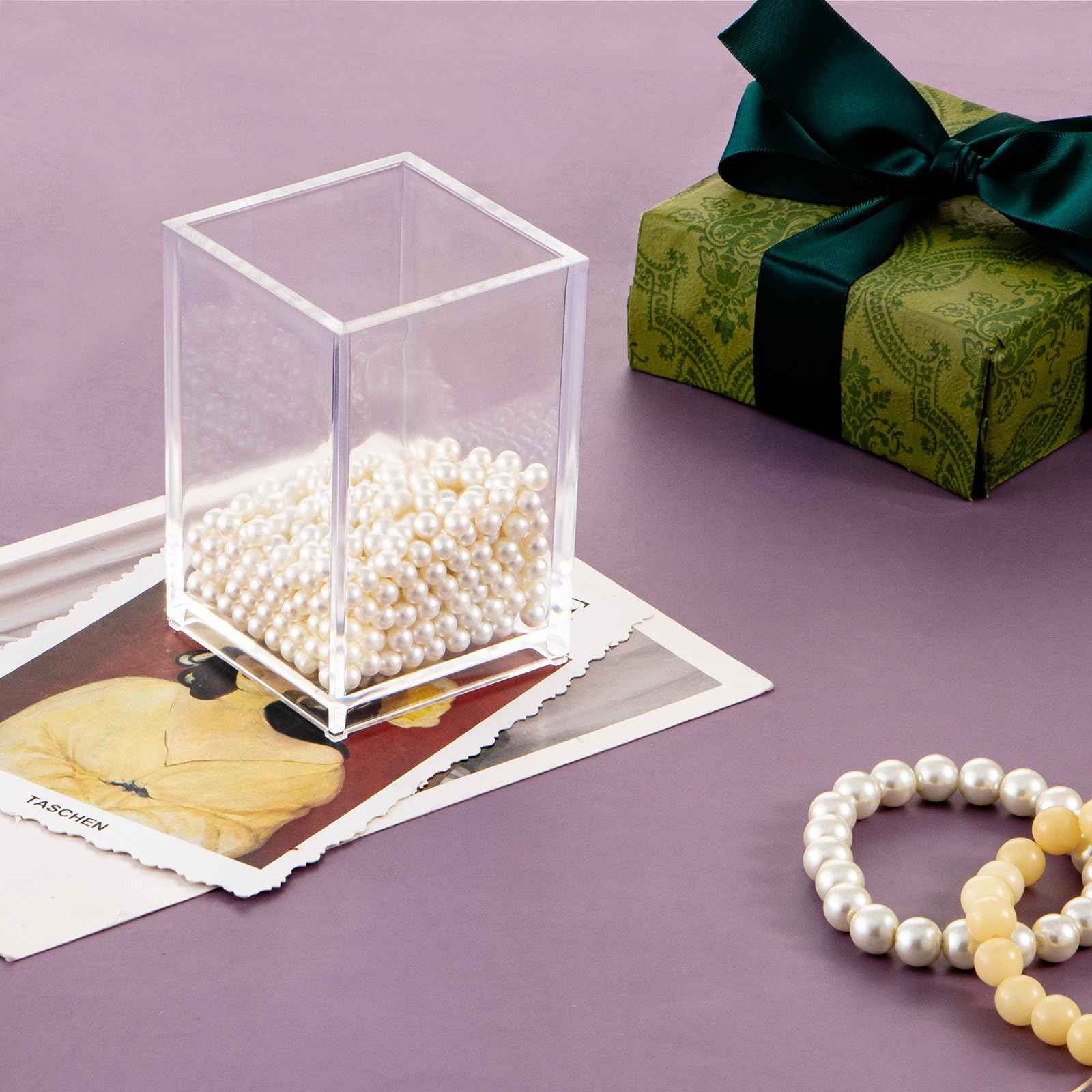 Dayaanee Acrylic Makeup Brush Organizers Countertop, Clear Pencil Holder Transparent Lipstick Holder 2.5x2.5x3.8 Inches Storage Square Cube for Bathroom Jewelry Accessories Pen Holding