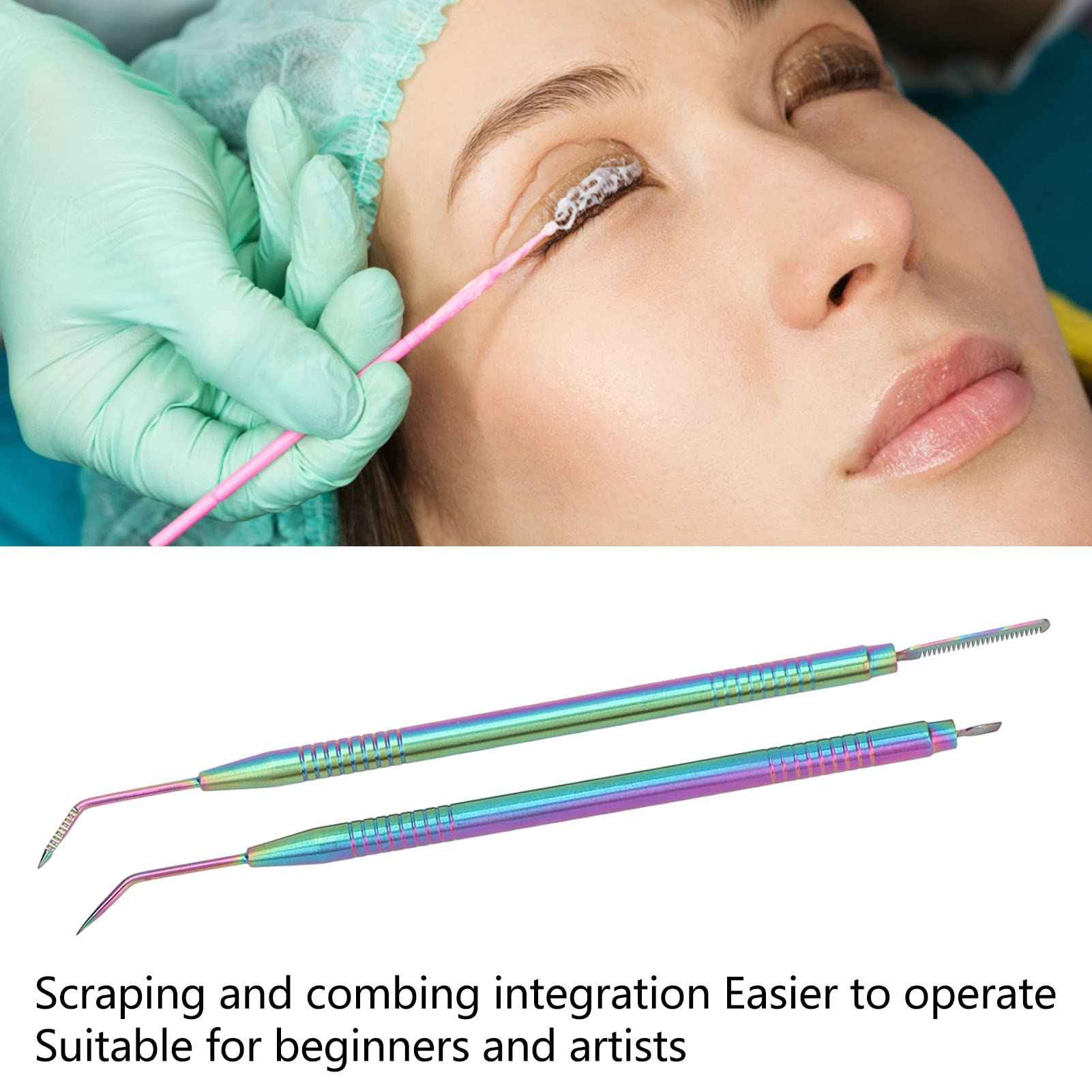 Brrnoo 2 Pieces Eyelash Perm Tool,Lash Separator Tint Tool,Stainless Steel Lash Rods Tool with Comb for Eyelash Eyebrow Perming Tinting Curling Extensions (Colorful)