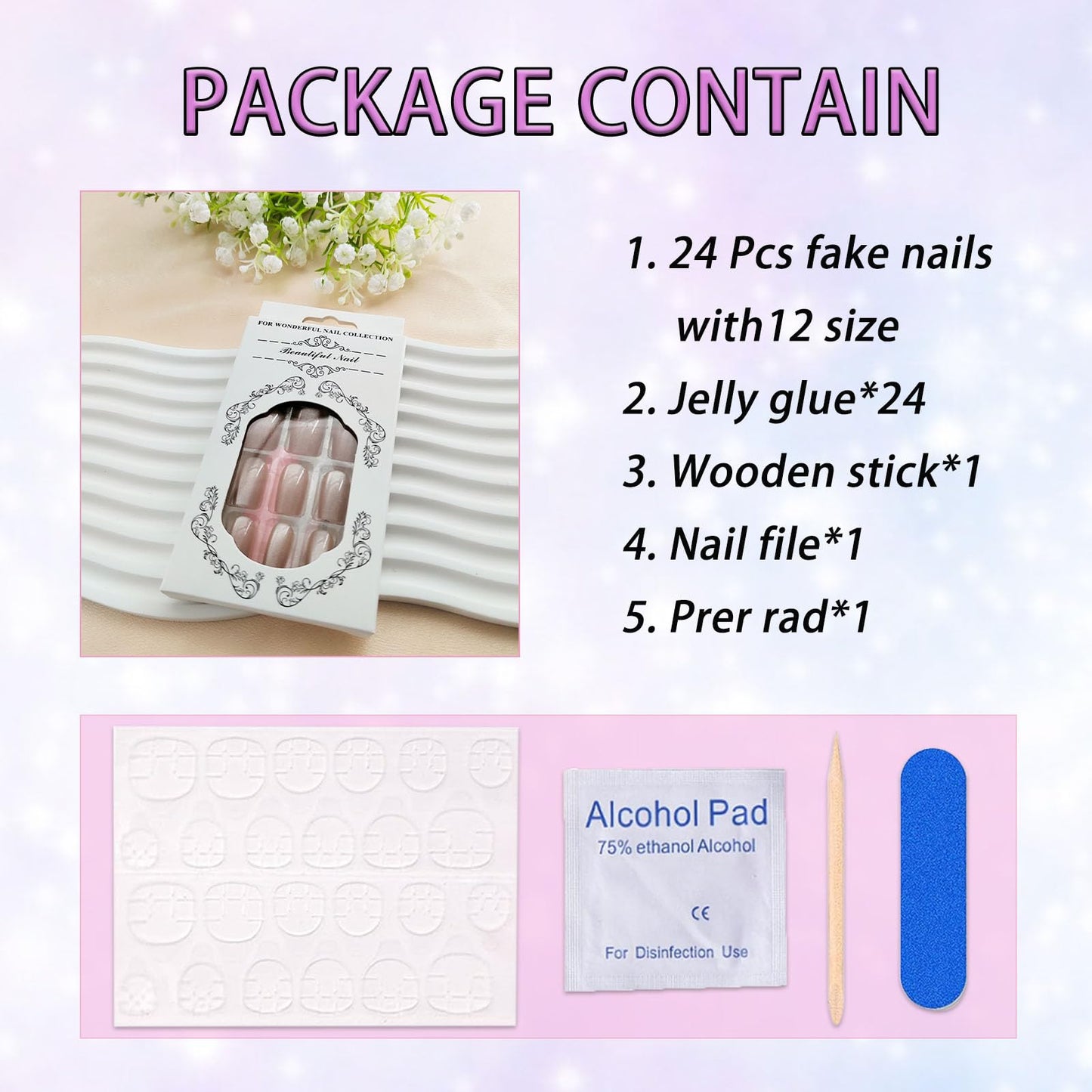 Press on Nails Medium Square Nude Pink Cat Eye Fake Nails Silver Glitter Designs Acrylic Nails Press ons Bling Full Cover Stick Glue on Nails for Women Girls 24 Pcs