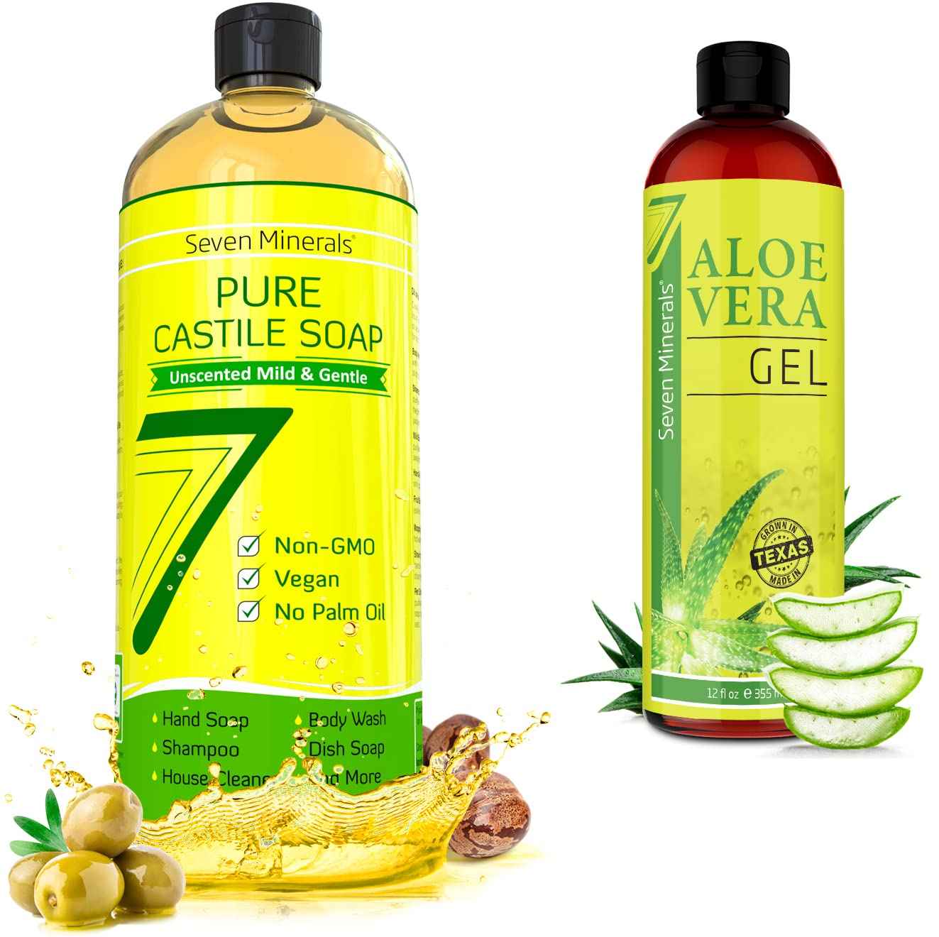 Seven Minerals EWG Verified Castile Soap and Organic Aloe Vera Gel