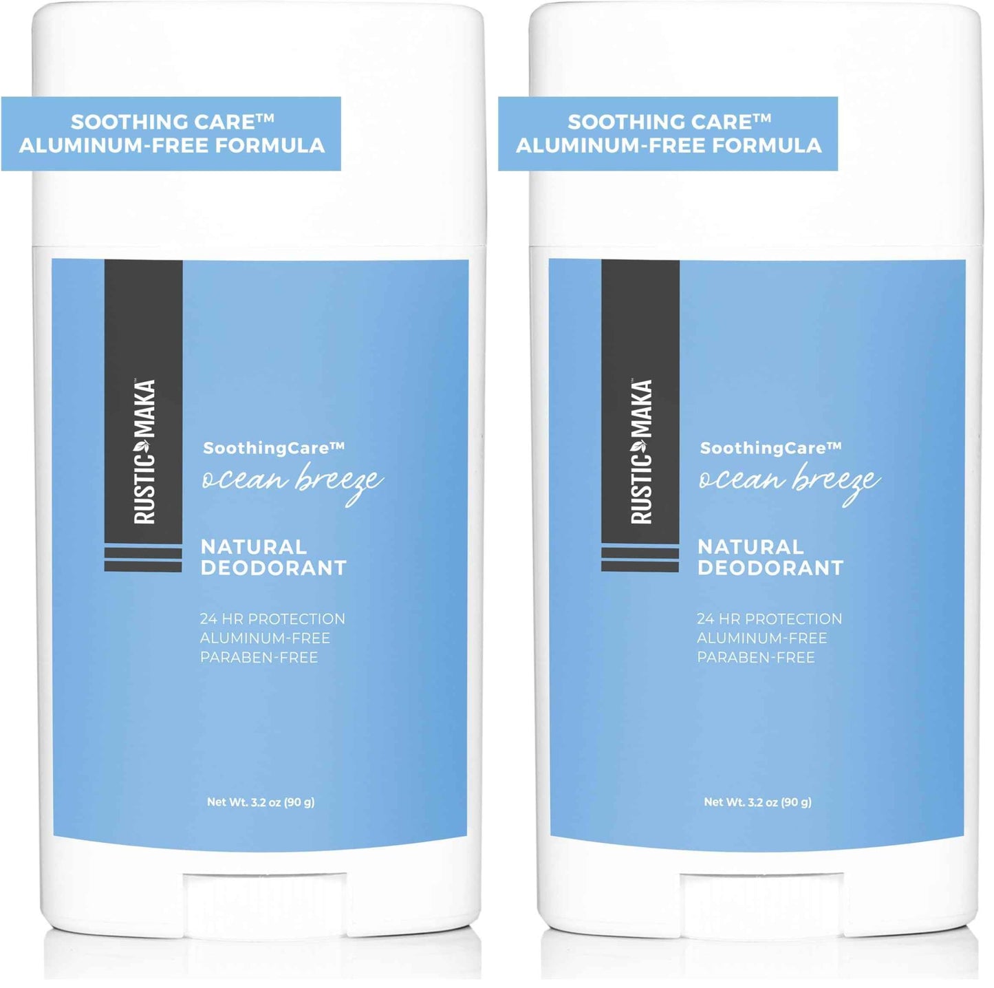 Rustic MAKA Natural Deodorant for Women, Ocean Breeze, Free of Aluminum, Parabens and Baking Soda, Cruelty-Free, Continuous Odor Control (Pack of 2)