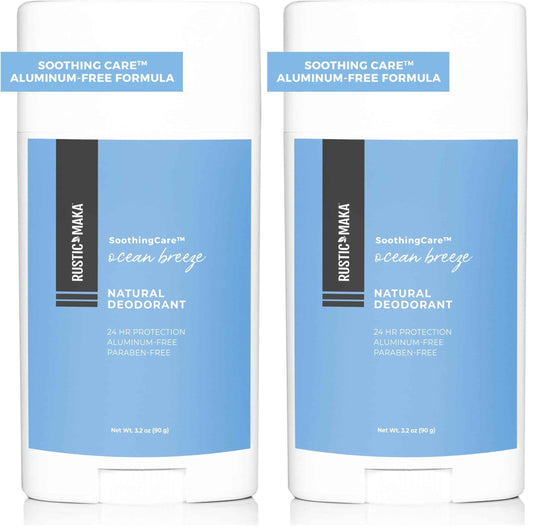 Rustic MAKA Natural Deodorant for Women, Ocean Breeze, Free of Aluminum, Parabens and Baking Soda, Cruelty-Free, Continuous Odor Control (Pack of 2)
