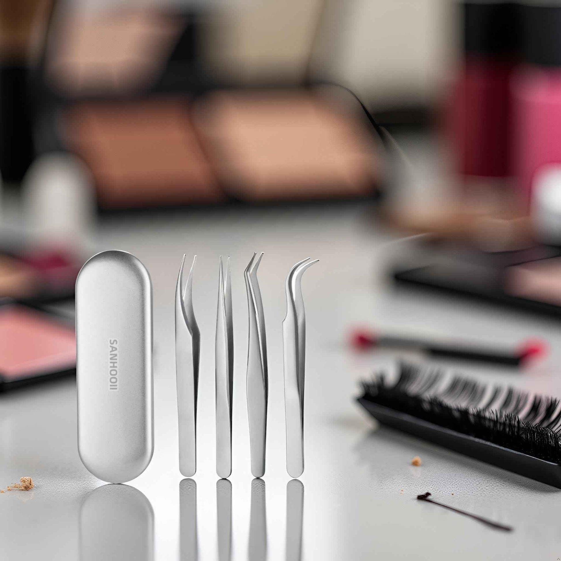 SANHOOII 4in1 Precision Stainless Steel Tweezers For Eyelash Extensions, Hair Eyebrow Remove, Blackhead removal