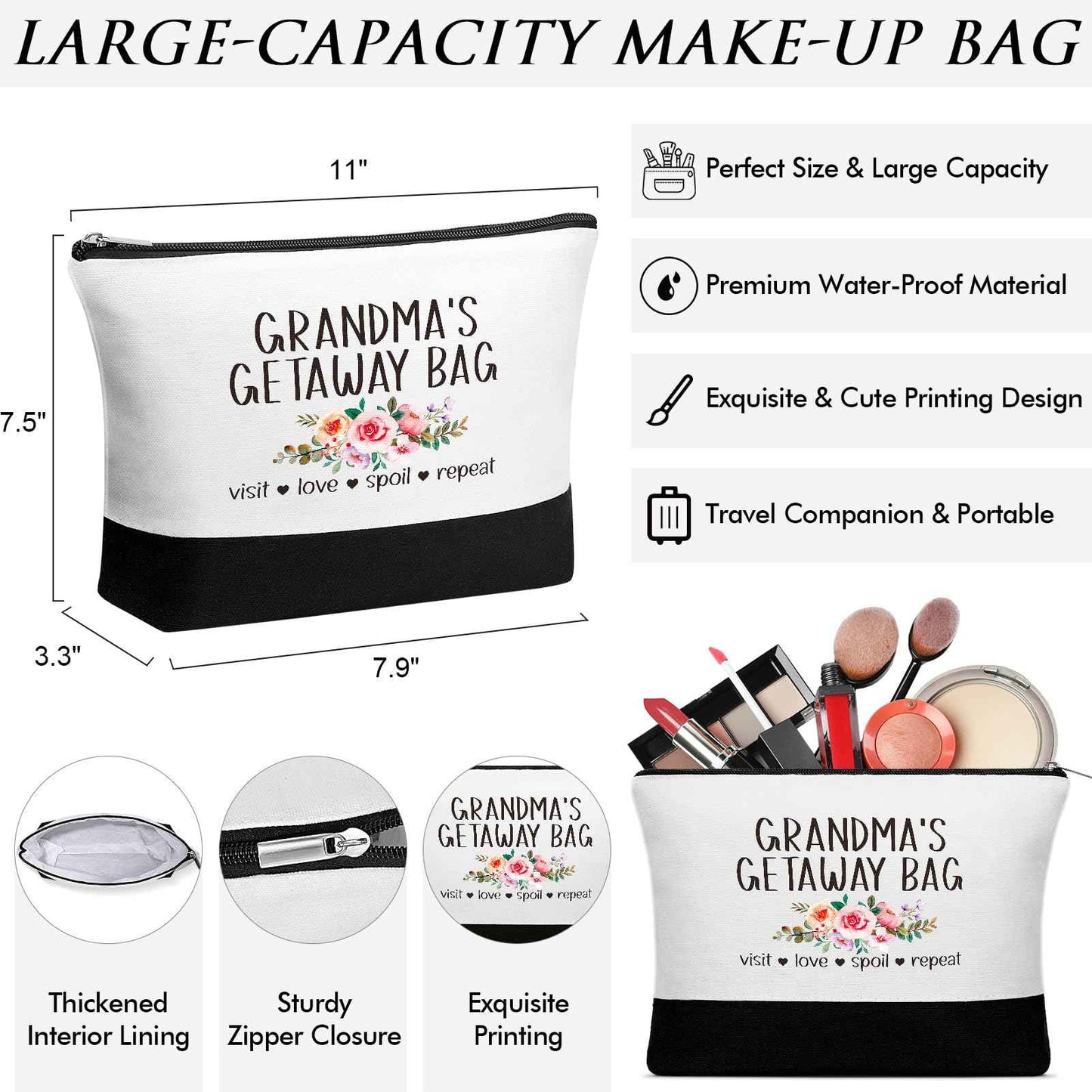 Best Grandma Gifts, Christmas Gifts for Grandma from Granddaughter Grandchildren Grandkids, Nana Birthday Gift Grandmother Canvas Tote Bag Makeup Bag Set for Gigi Unique Grandmother New Granny Gift