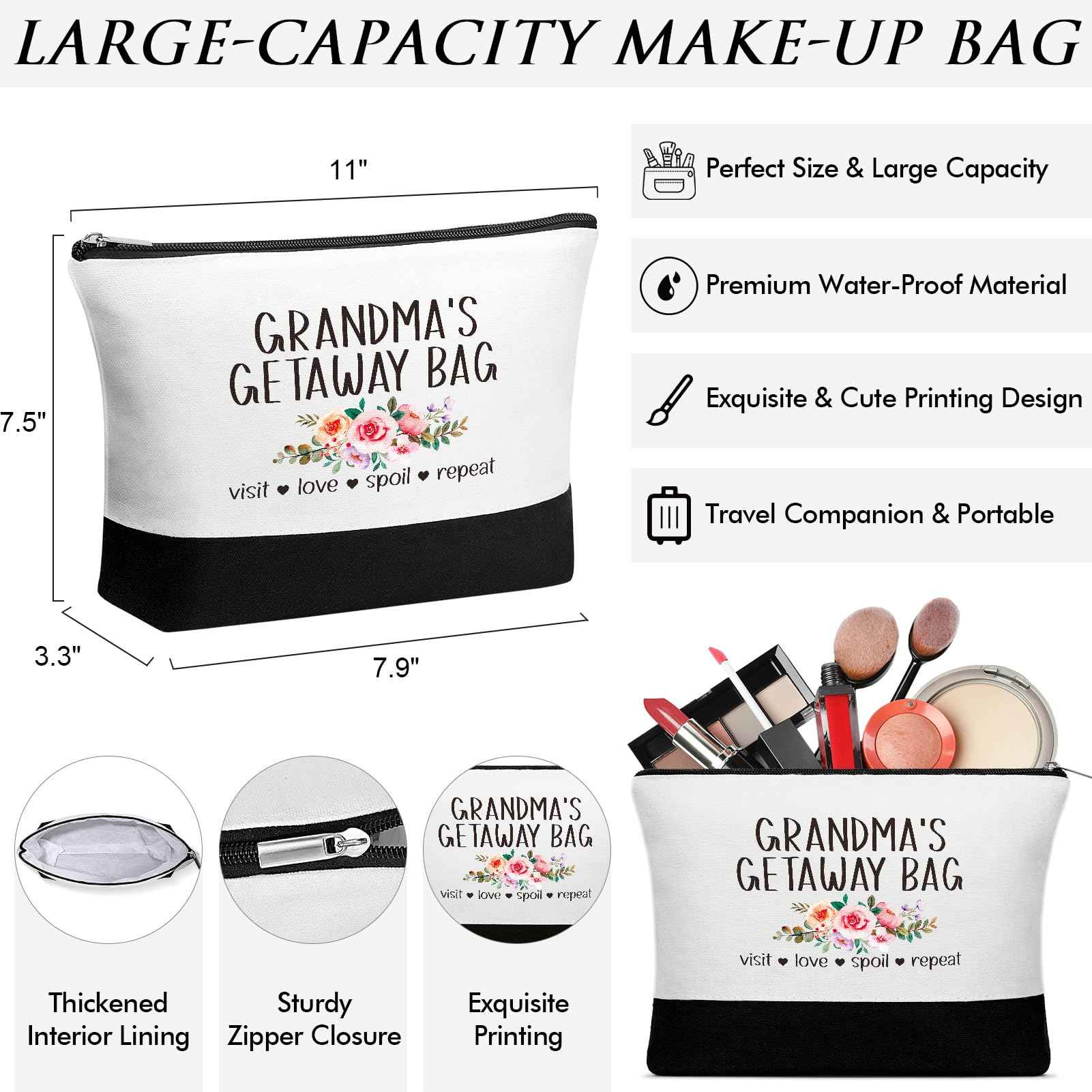Best Grandma Gifts, Christmas Gifts for Grandma from Granddaughter Grandchildren Grandkids, Nana Birthday Gift Grandmother Canvas Tote Bag Makeup Bag Set for Gigi Unique Grandmother New Granny Gift