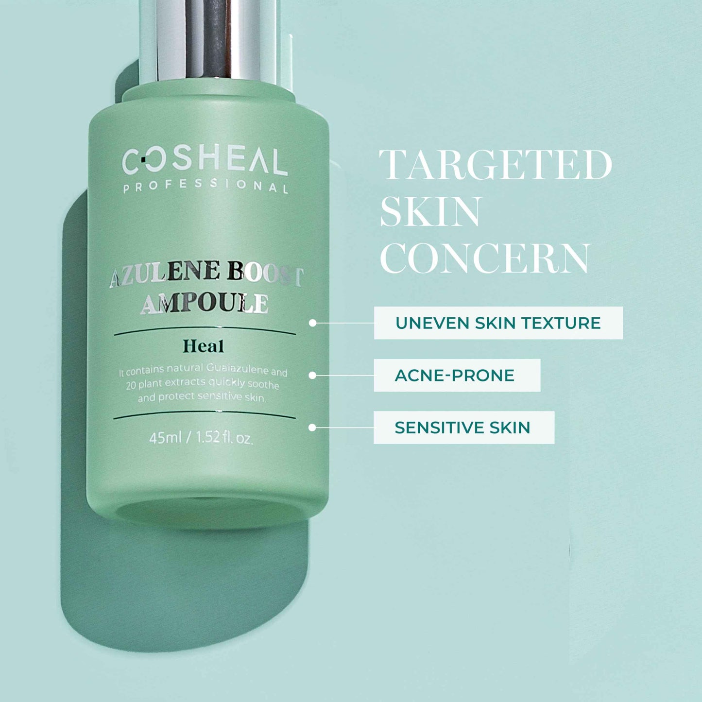 COSHEAL Azulene Boost Ampoule 1.52 fl oz, Calming & Soothing Serum with Guaiazulene, Centella Asiatica & Botanical Extracts, Hydrates Sensitive Skin, Korean Skin care