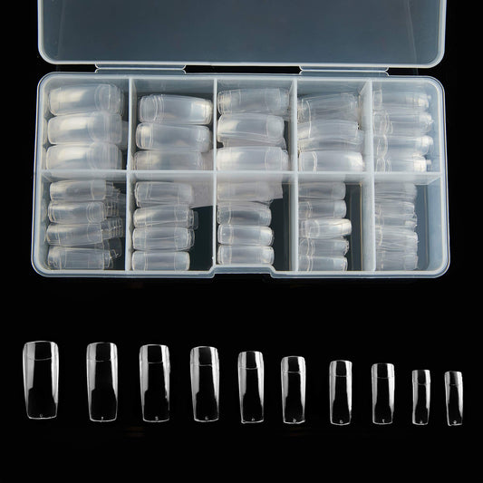 Half Cover Acrylic False Nail Tips, 500PCS Fake Nail Shape Artificial False Nails Tips 10 Sizes with Case for Nail Art Salons and Home DIY (Clear)