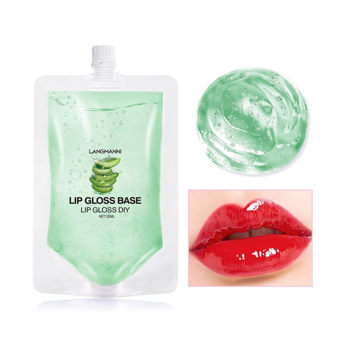 BIOKUSY Aloe Vera Lip Gloss Base 100ML + 3 Pack 20ml Glitter Colored Versagel Gloss Base for DIY Lip Gloss, Moisturizing & Safe - 5.41oz (Aloe Vera 100ML + 3 Pack 20ml Mixture Color)