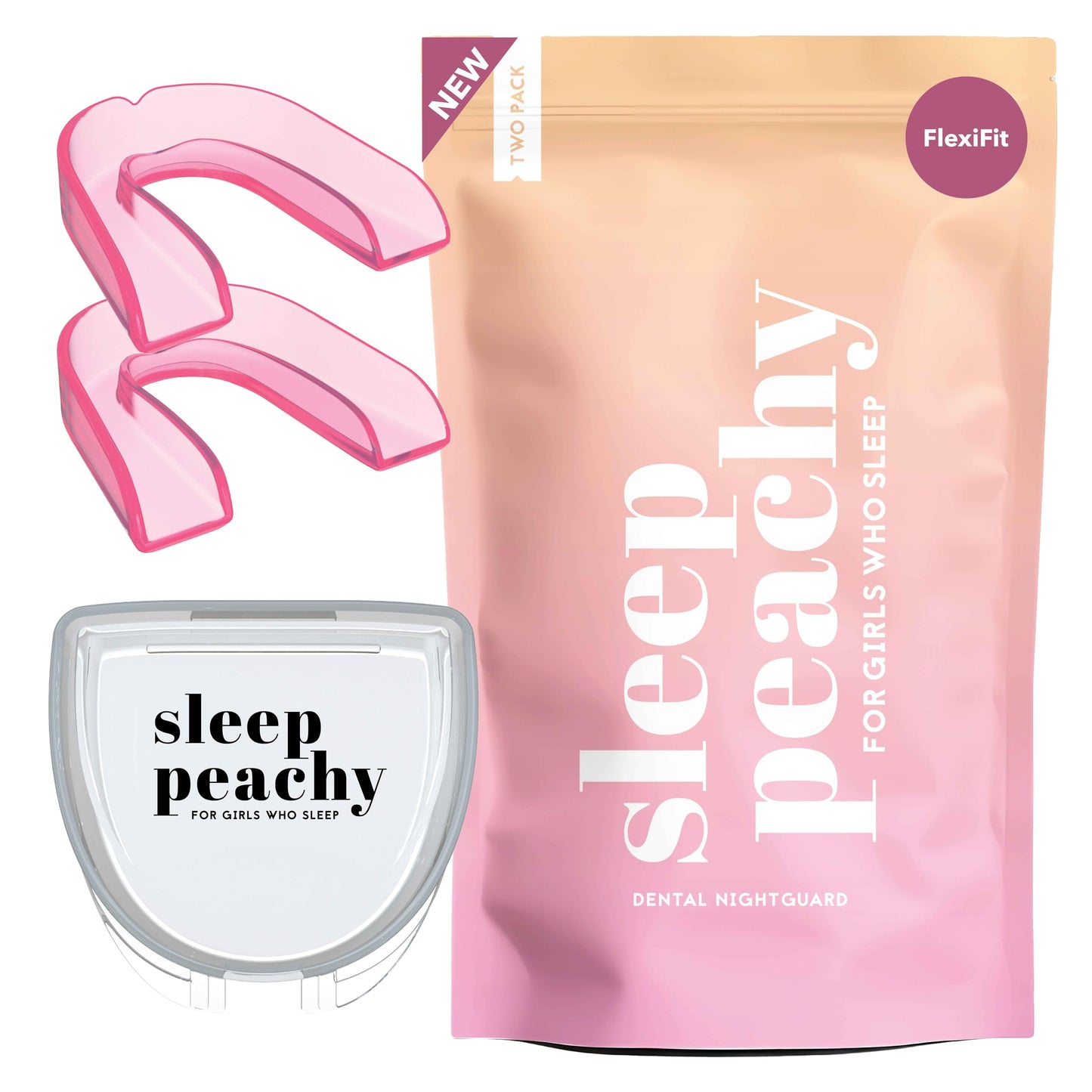 Sleep Peachy FlexiFit Night Guard for Women - Pack of 2 Mouth Guards for Teeth Grinding, Clenching and Bruxism (Pink)