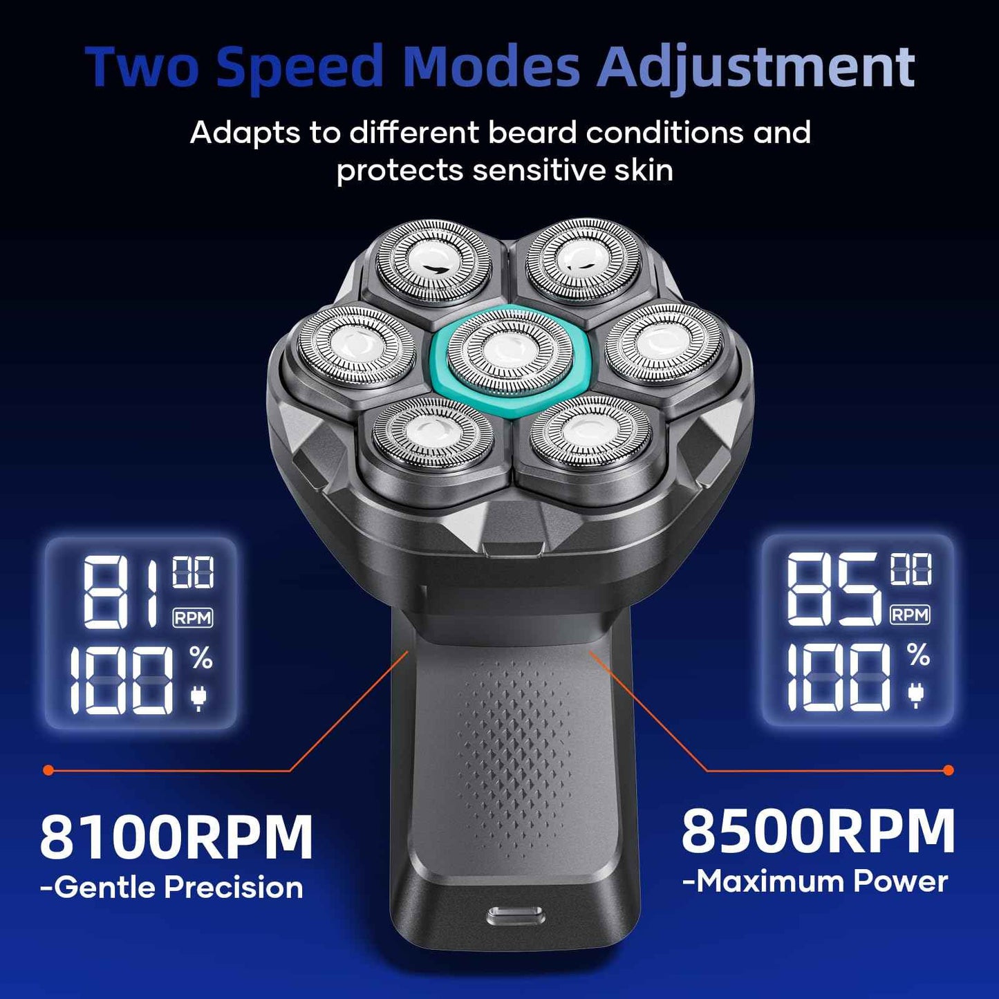 7D Head Shavers for Bald Men - kensen Dual Speed Electric Head Hair Shaver, Long Battery Life Electric Razor IPX6 Waterproof Wet/Dry Shaving LED Display Rechargeable Bald Head Shavers for Men