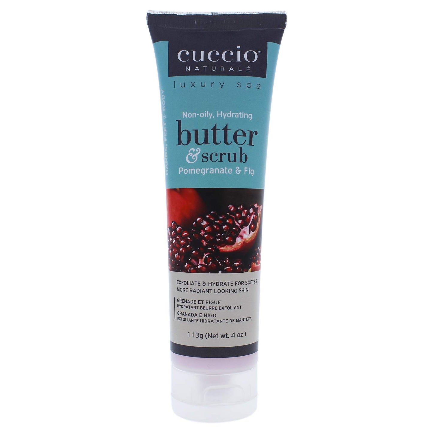 Cuccio Naturale Butter Scrub - Exfoliates And Hydrates - For Softer, Radiant Looking Skin - Infuses Moisture Into Dry Skin - Non-Oily 24 Hour Hydration - Creamy - Pomegranate And Fig - 4 Oz