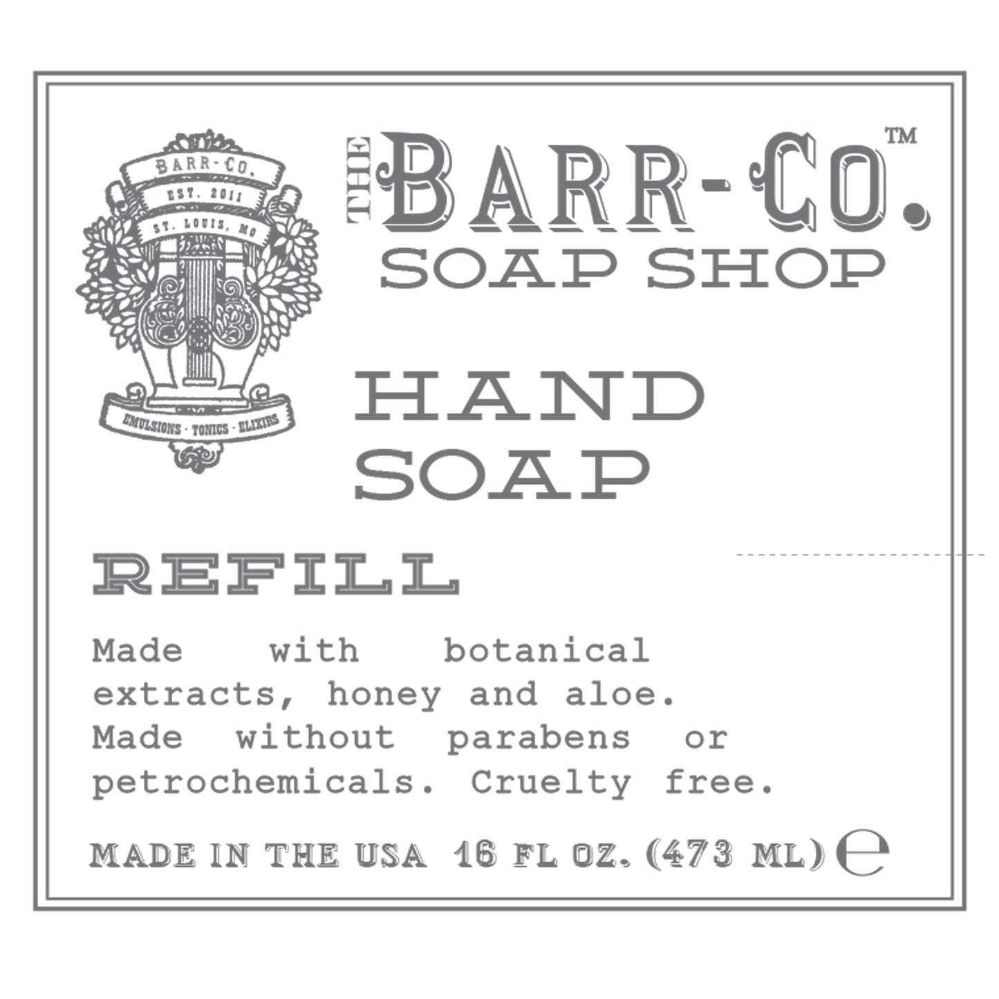 BARR-CO. Sugar & Cream Hand Soap Refill – Sweet Cream, Coconut & Sugar Scent, Natural Liquid Soap for Bathroom & Kitchen, Vegan, Moisturizing, 16 fl oz