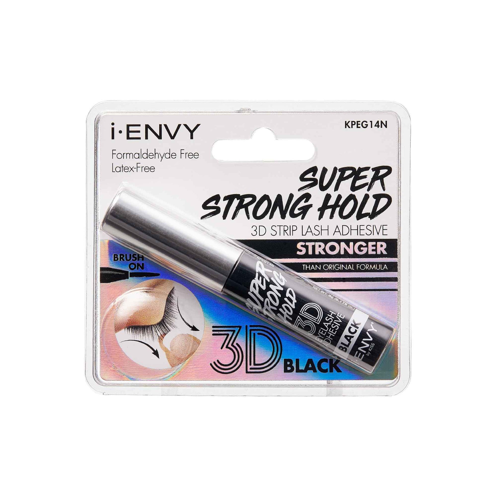 i Envy by Kiss 3D Lash Glue Super Strong Hold (Black) Brush On Type, Formaldehyde Free, Latex Free