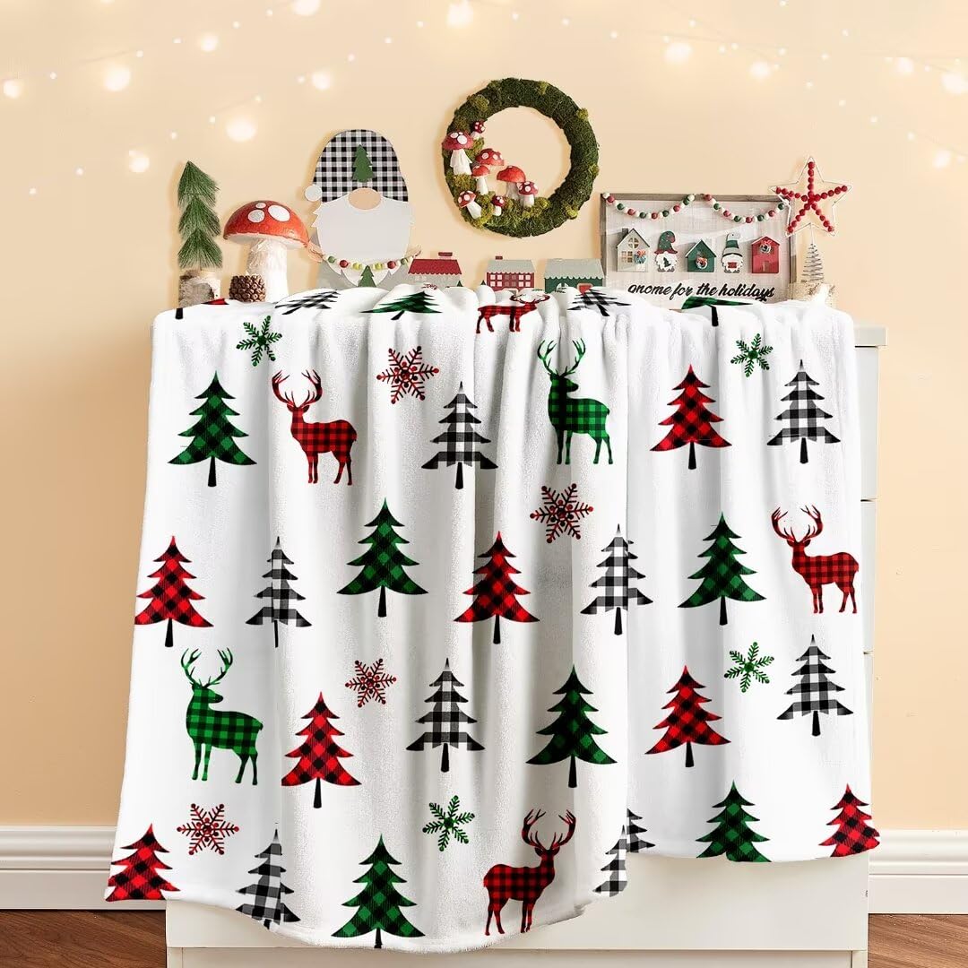 Jameswish Christmas Blanket Christmas Tree Deer Flannel Throw Blanket Soft Plush Blanket for Couch Sofa Bed Christmas Home Decor 50x60”