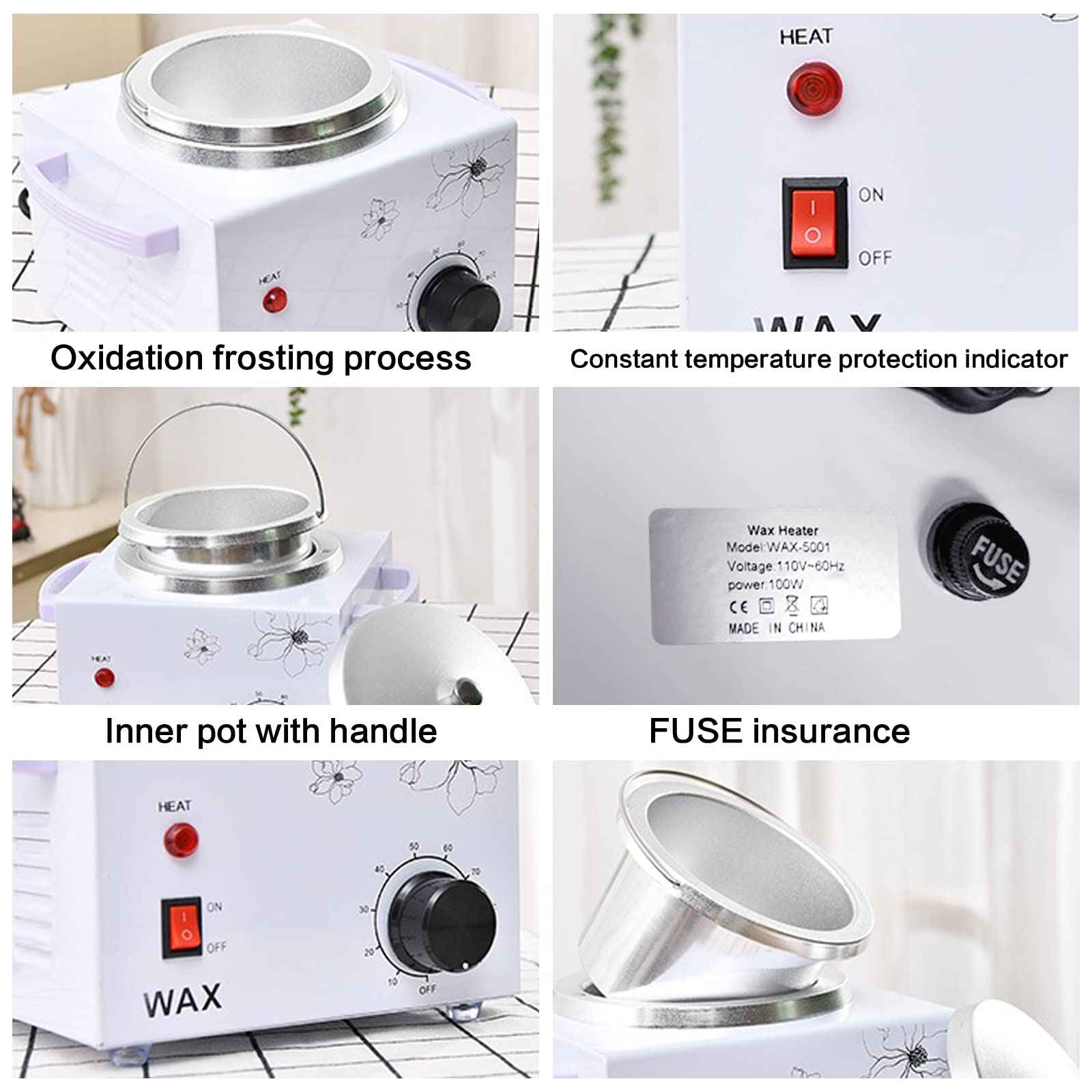 Portable Wax Warmer Machine for Painless Hair Removal, Women Men Professional Wax Heater with Adjustable Temperature Set, 20pcs Sticks (White - Single Pot)