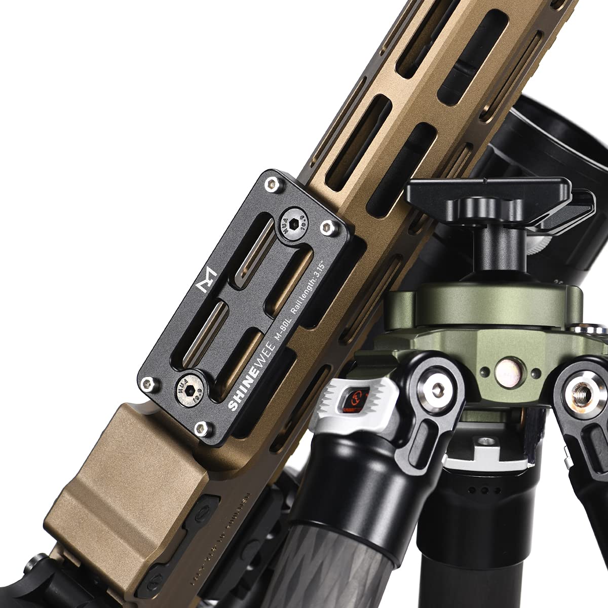 MLOK Arca Rail Tripod Mount Adapter, for Rifle Tripod Ballhead Quick Release Plate,Compatiable RRS Dovetail, 2 M-LOK Slot Interface